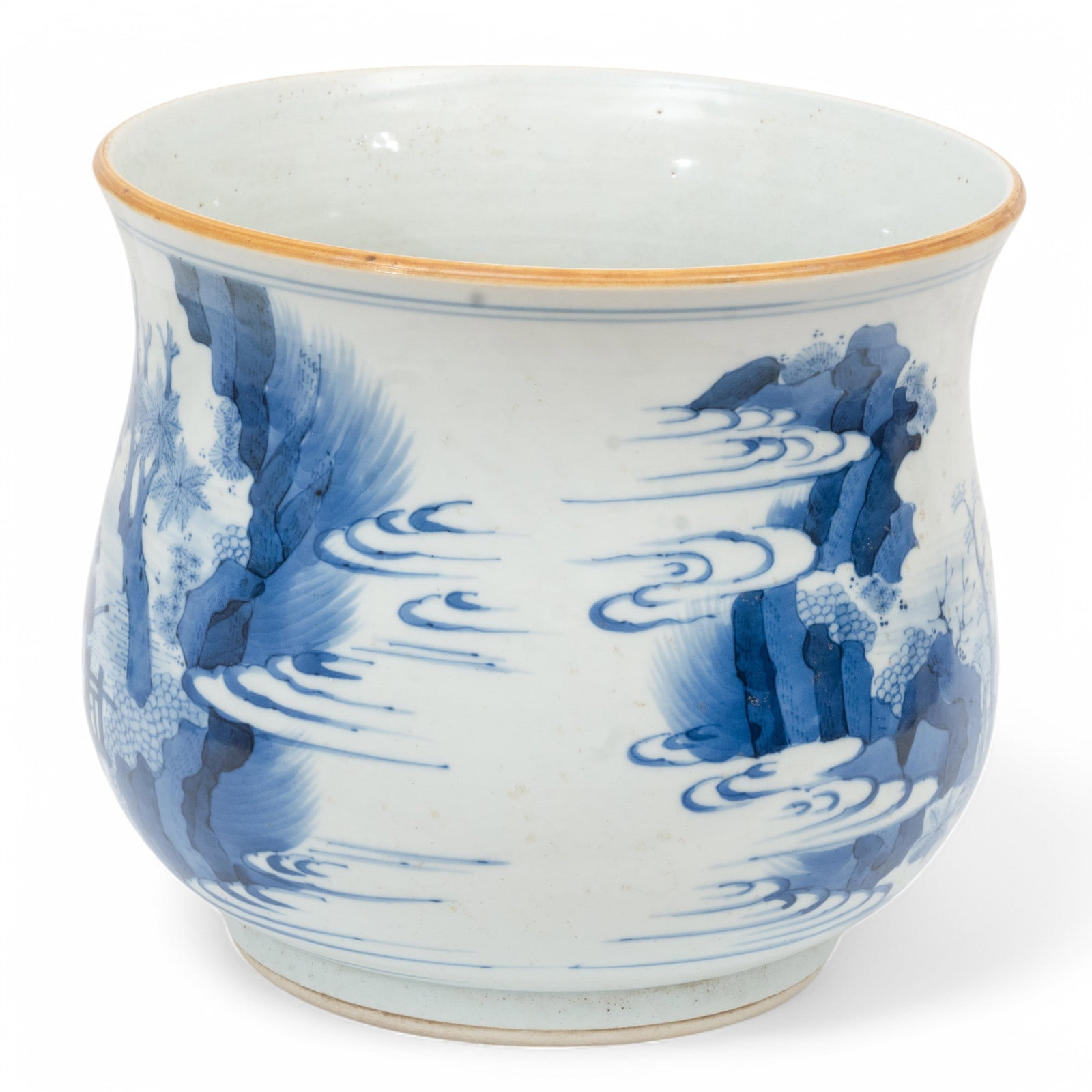 Chinese Blue on White Pottery Jardinere H 7.5" Dia. 8.5" (1 of 6)
