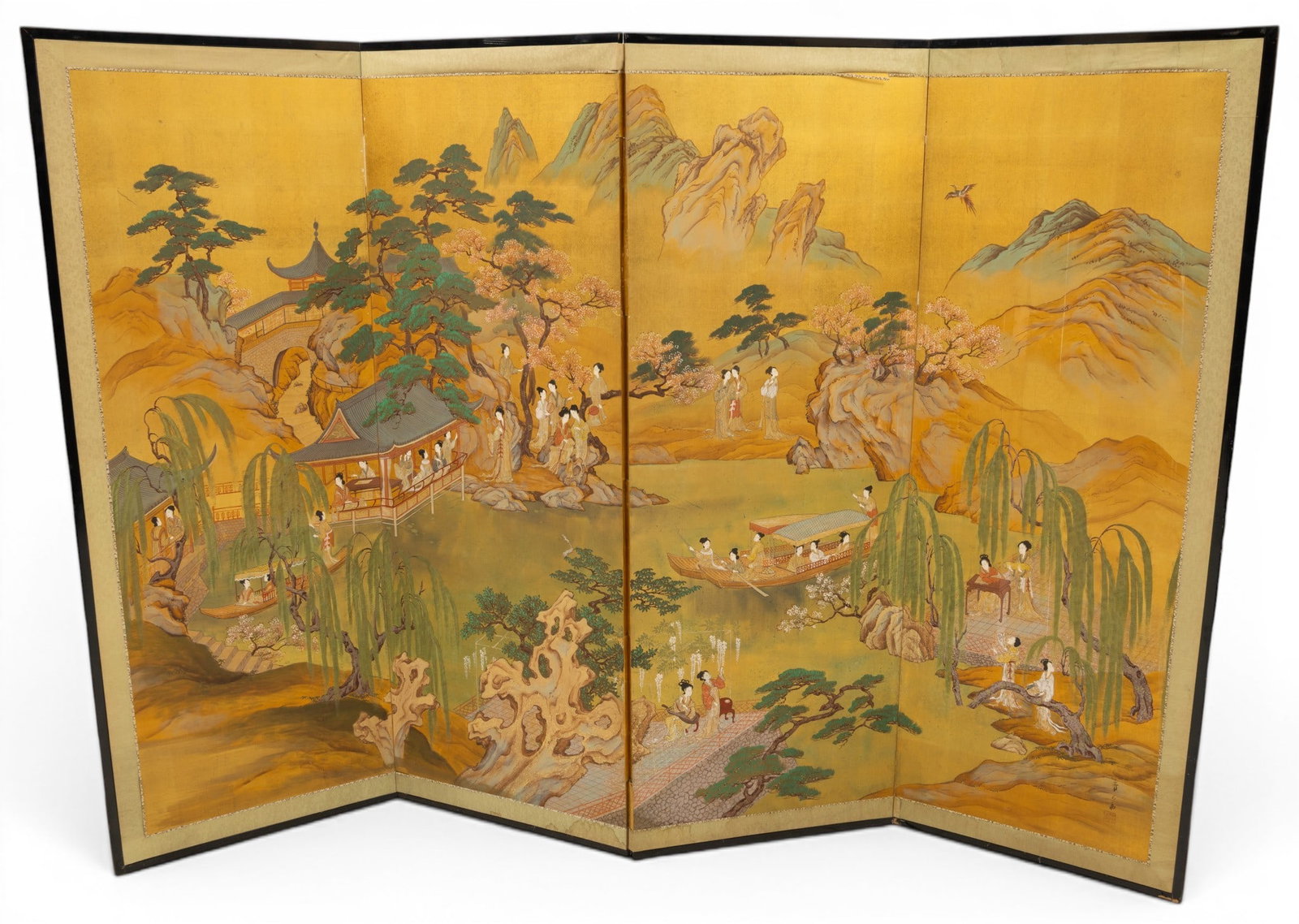 Chinese Hand-painted, Four-Panel Screen H 67.5" W 98" Depth 0.75" (1 of 6)
