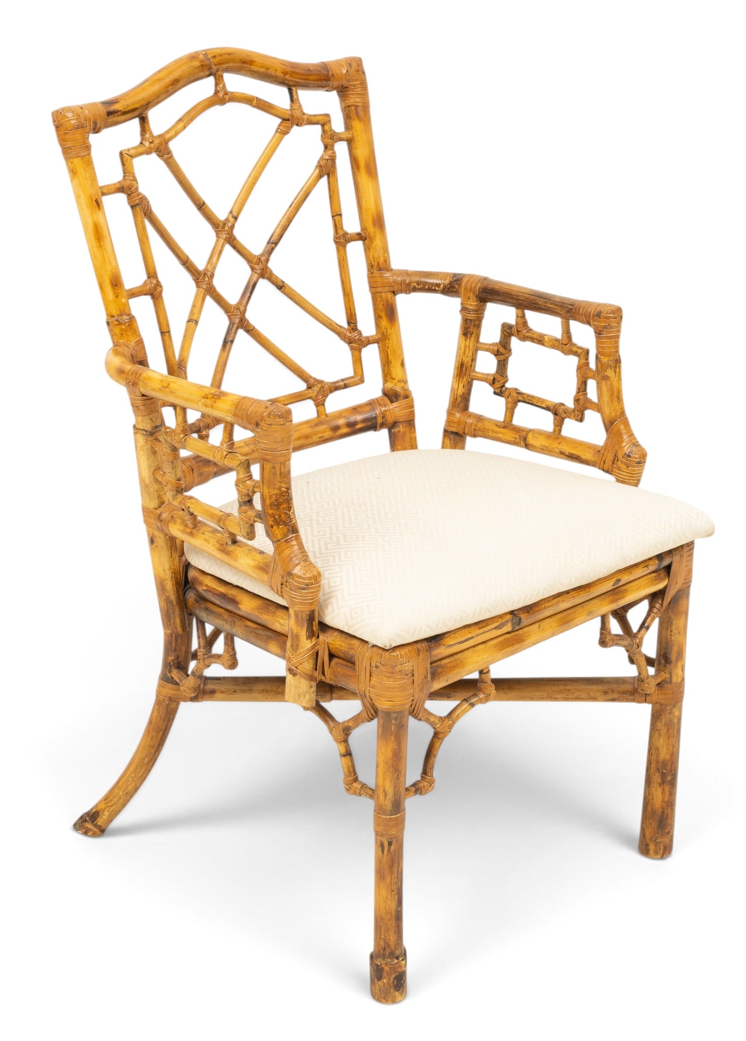Chinese Chippendale Style Bamboo Armchair 20th C., H 37.5" W 22" Depth 21" (1 of 5)