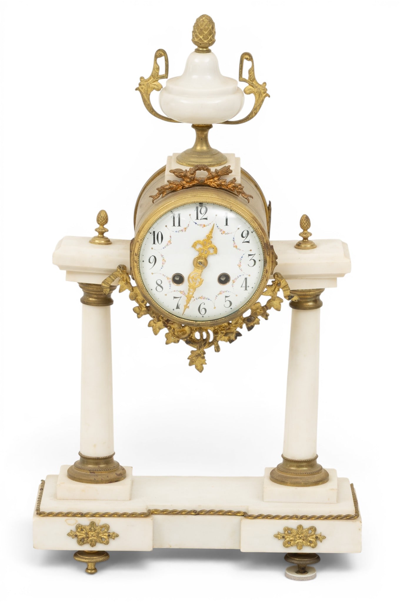 French Napoleon III White Marble and Bronze Mantle Clock 1860, H 19" W 11" Depth 4" (1 of 6)