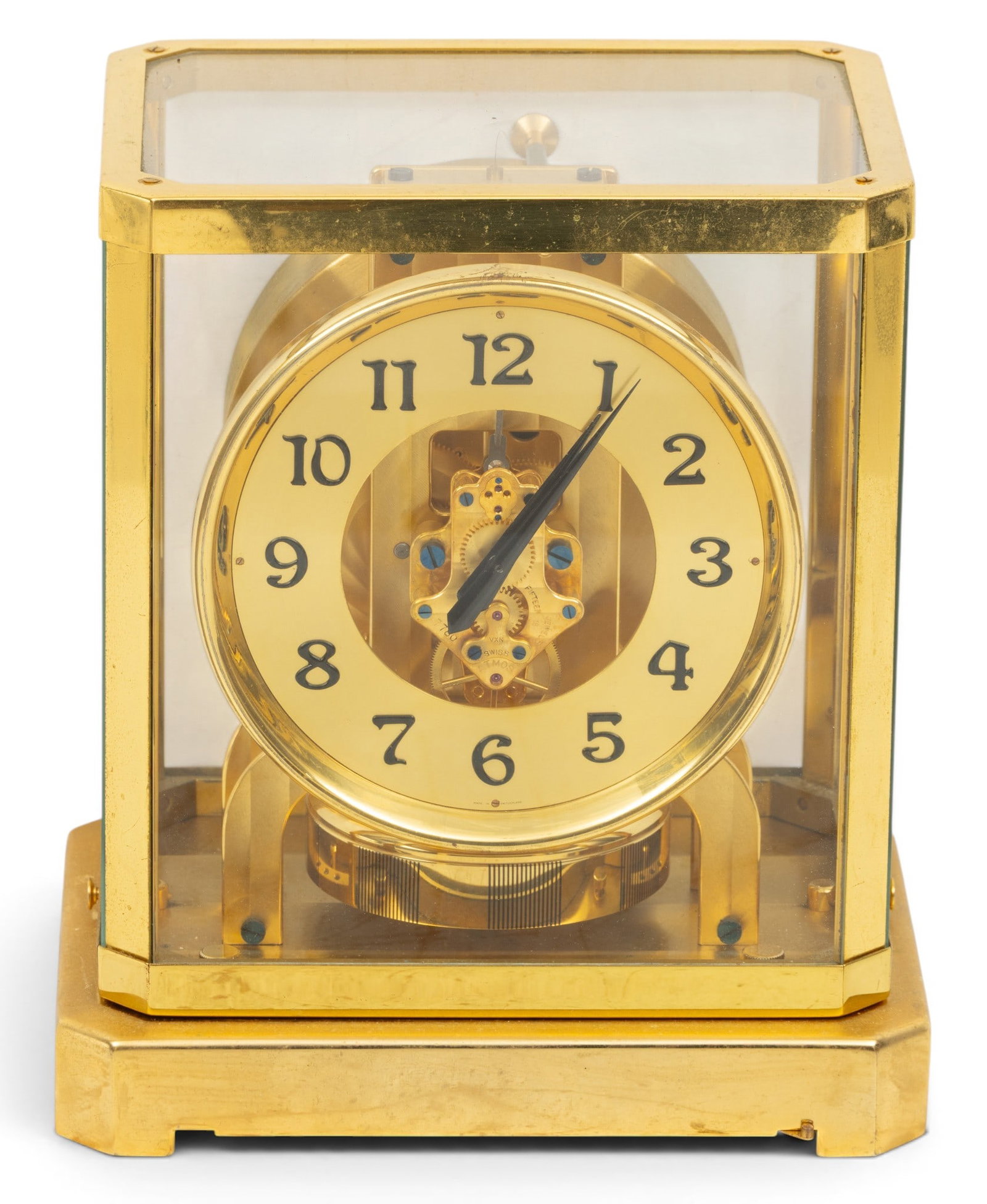 Jaeger-Lecoultre (French-Swiss) Brass and Glass Atmos Mantle Clock 1960-1980, SN: 528-8, H 9.25" W (1 of 8)