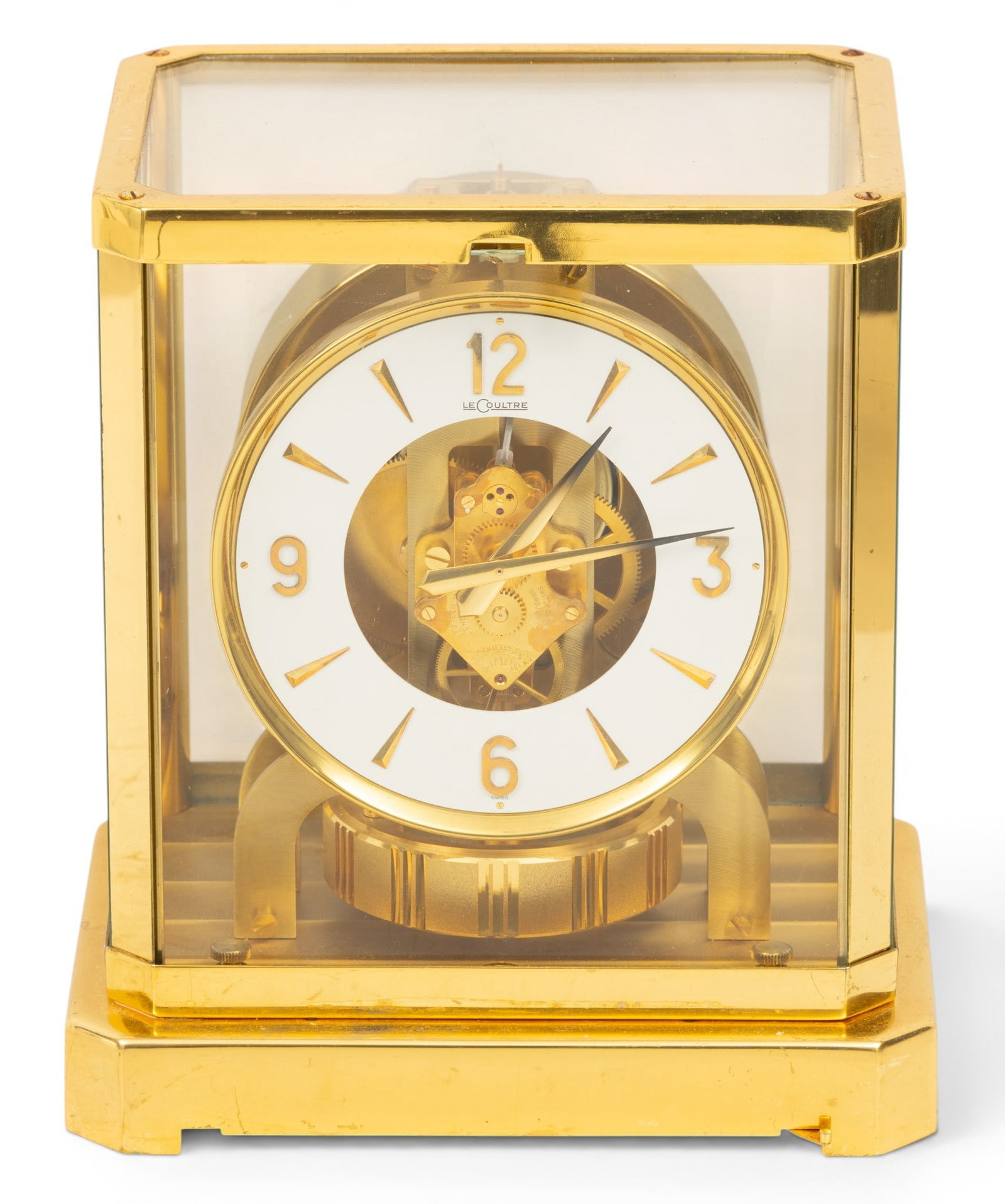 Jaeger-Lecoultre (French-Swiss) Brass and Glass Atmos III Mantle Clock 1950, H 9.25" W 8.25" Depth (1 of 7)