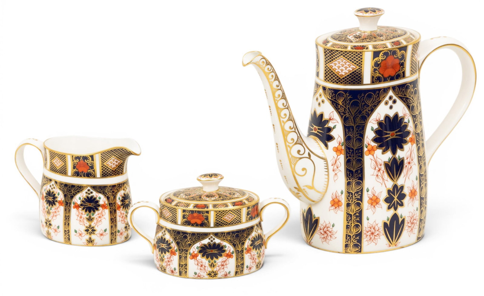 Royal Crown Derby (English) Old Imari Pattern Bone China Coffee Set #1128, 1979, H 9" L 10" 3 PCS (1 of 6)