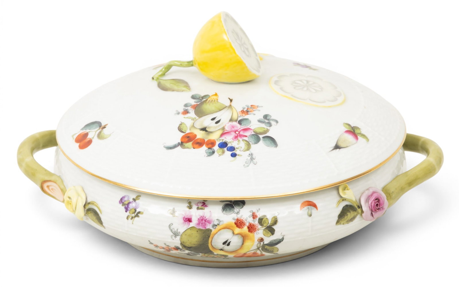 Herend (Hungary) Fruits and Flowers Porcelain Tureen H 6.5" W 11.5" Depth 9.5" (1 of 5)