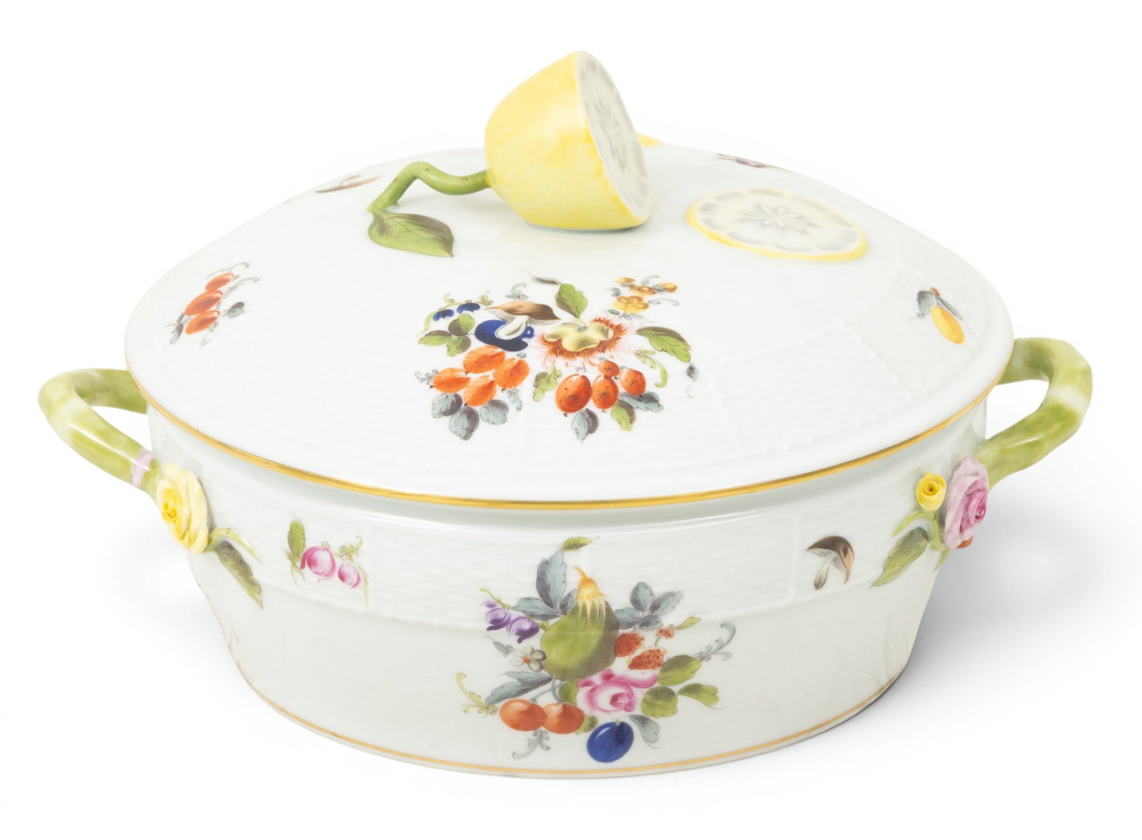 Herend (Hungary) Fruits and Flowers Porcelain Tureen H 6" W 9.75" Depth 7.75" (1 of 5)