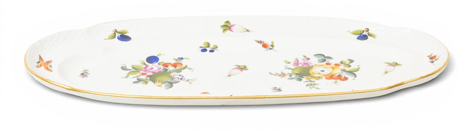 Herend (Hungary) Fruit and Flowers Porcelain Platter H 1.5" W 20.25" Depth 9.5" (1 of 4)