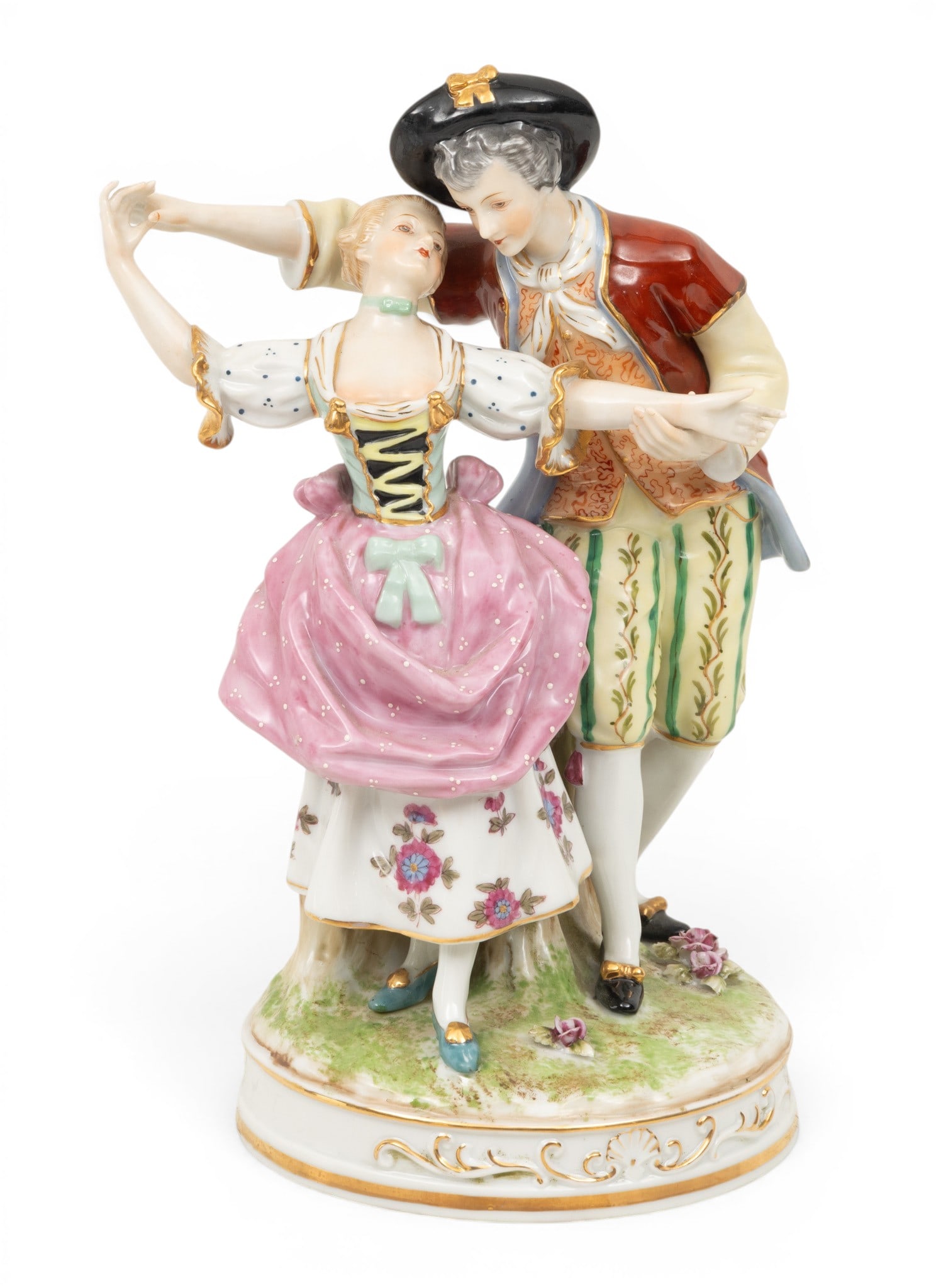 German Porcelain Figurine 1920, 'Continental Couple Dancing', H 11" Dia. 5.5" (1 of 5)