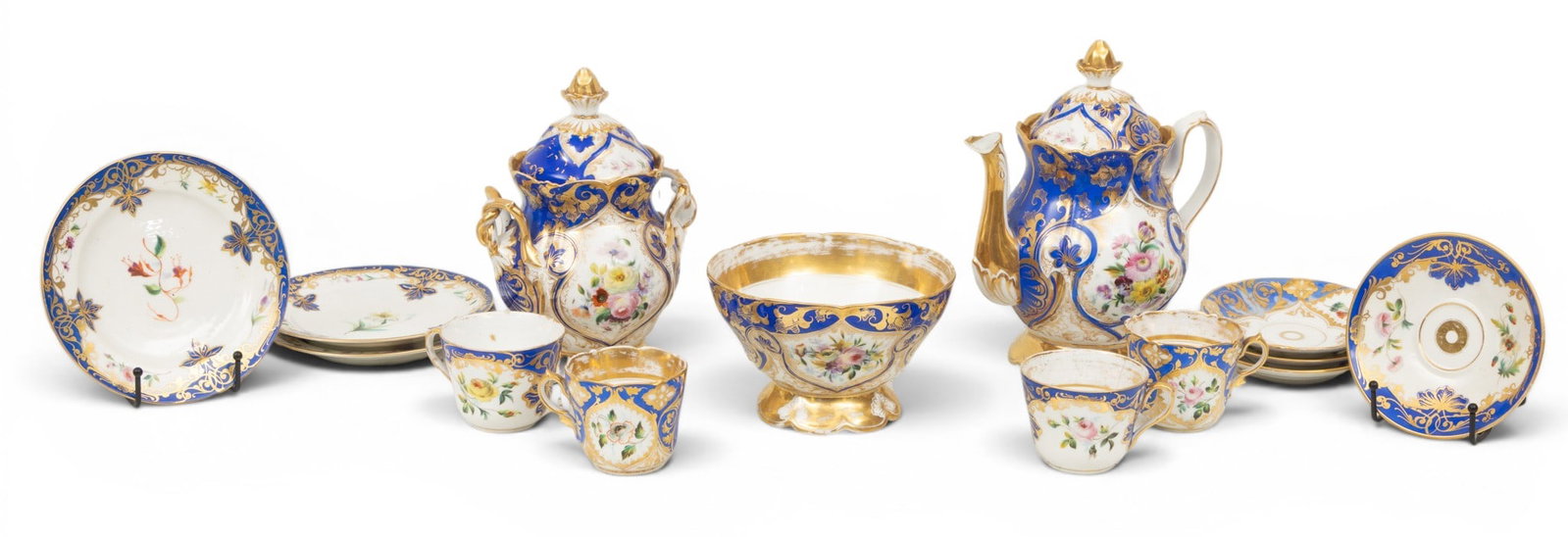 Rockingham (English) Porcelain Partial Coffee Service 1850, 'Royal Blue and Fired Gold', 13 PCS (1 of 9)