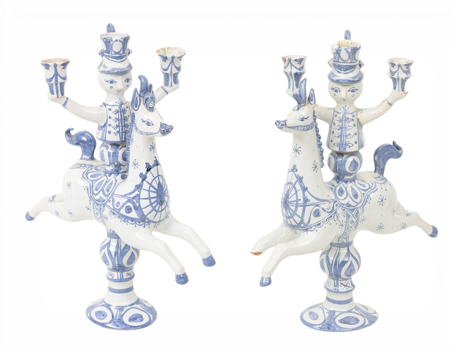 Bjorn Wiinblad (Danish, 1918-2006) Terra Cotta Glazed Candelabras, Ca. 1963-1965, H 15.5" W 7.5" L (1 of 7)