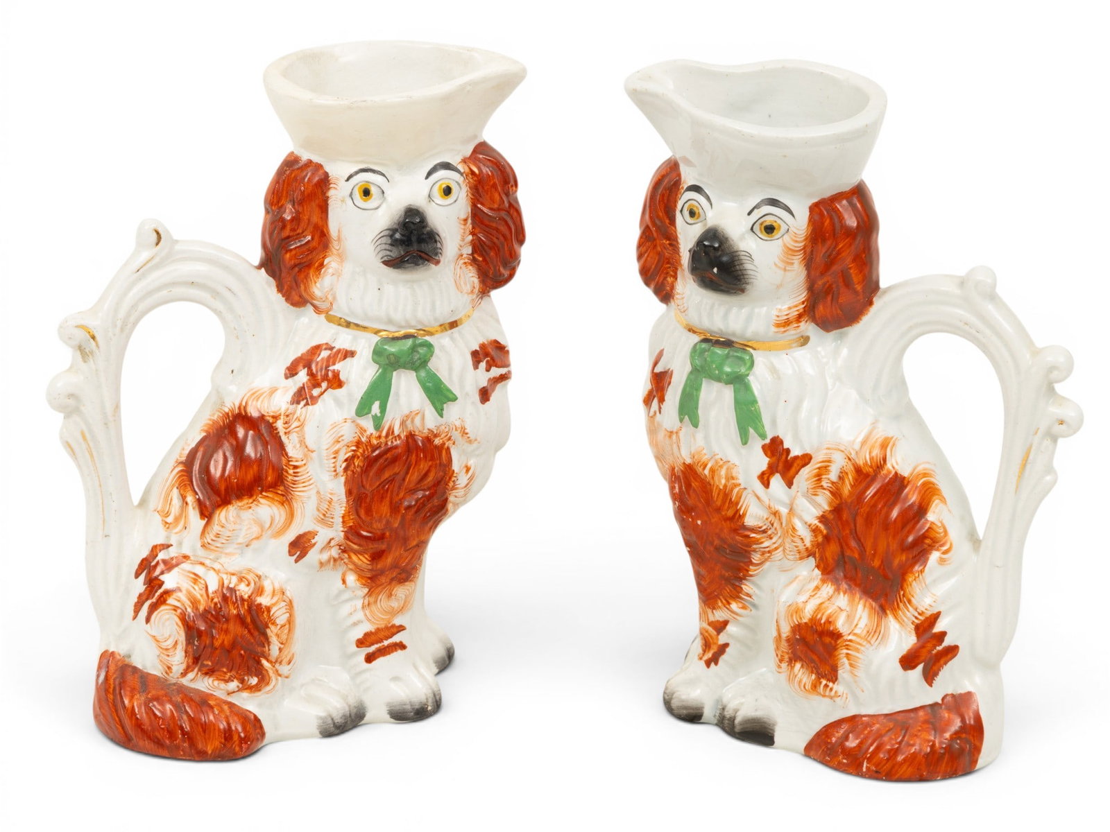 Staffordshire (English) Earthenware Spaniel Pitchers, Ca. 1860, H 7.5" W 5.5" Depth 3" 1 PAIR (1 of 5)