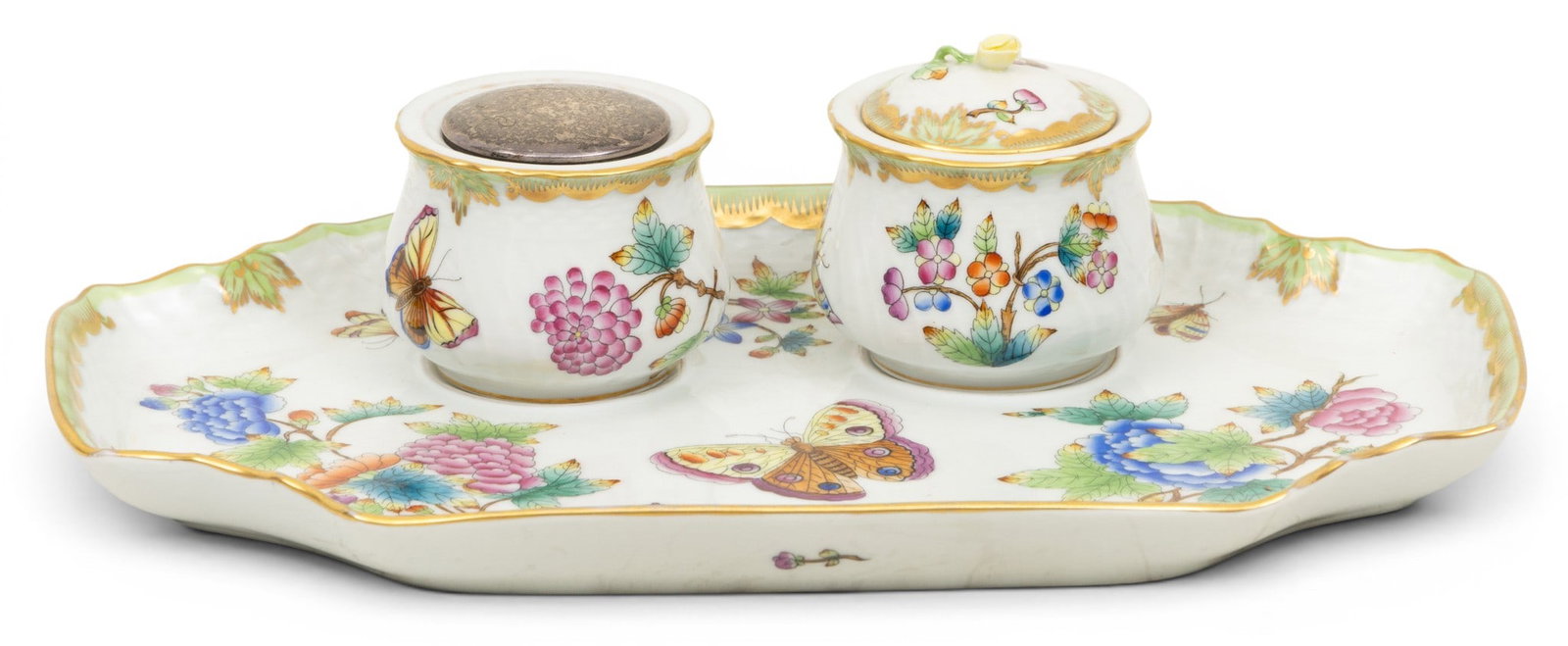 Herend (Hungary) Queen Victoria Porcelain Desk Set W 7" L 11" 3 PCS (1 of 7)