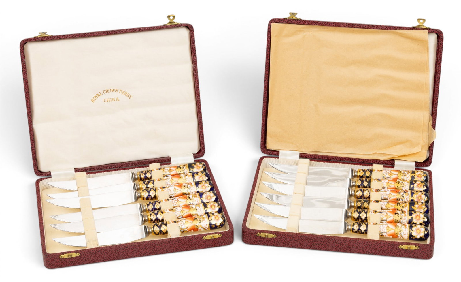 Royal Crown Derby Imari Porcelain Handle Steak Knives in 2 Boxes L 8.5" 12 PCS (1 of 5)