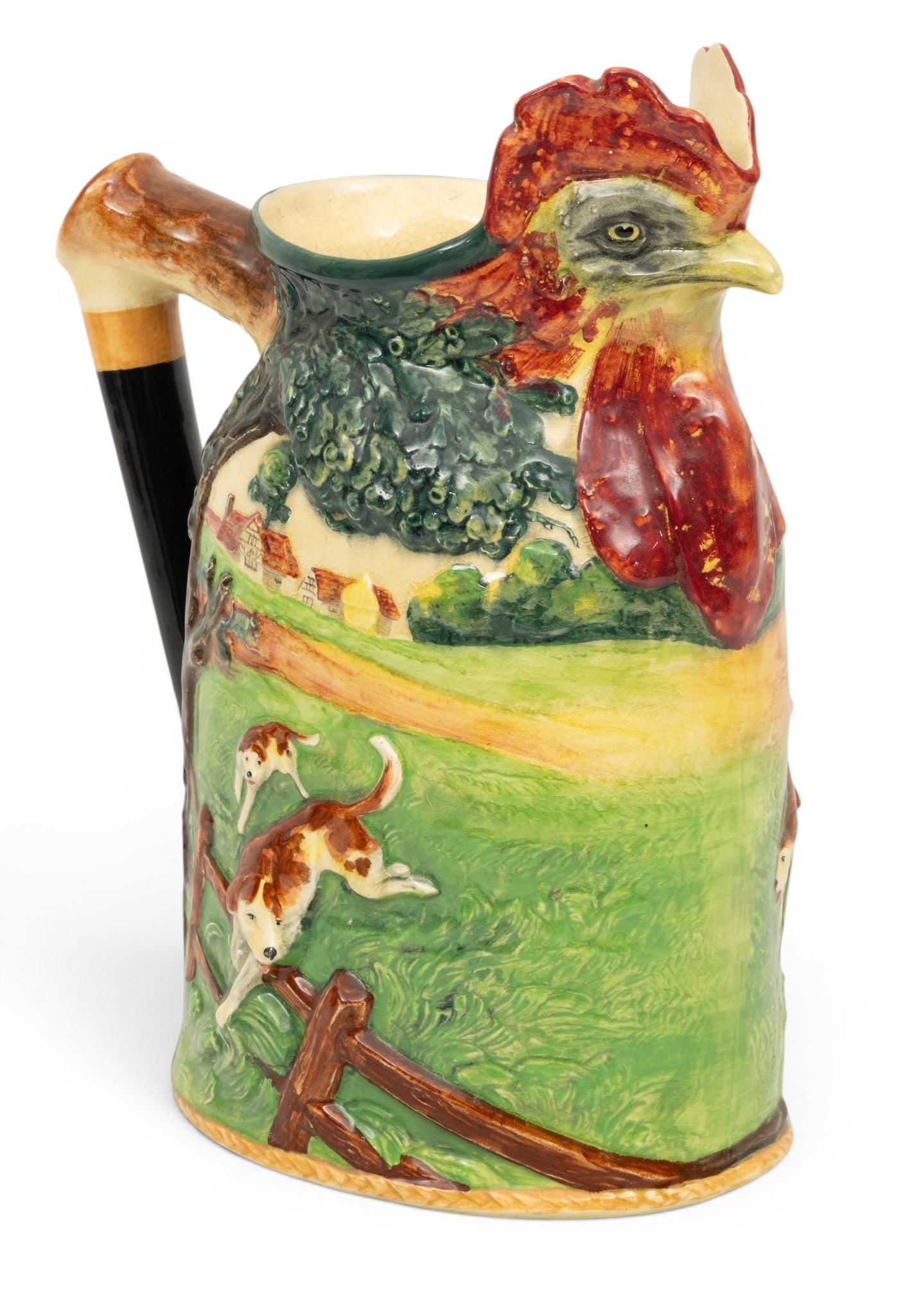 Royal Doulton (English, Est 1815) Rooster and Hound Pitcher 1930, H 13" W 11" (1 of 6)