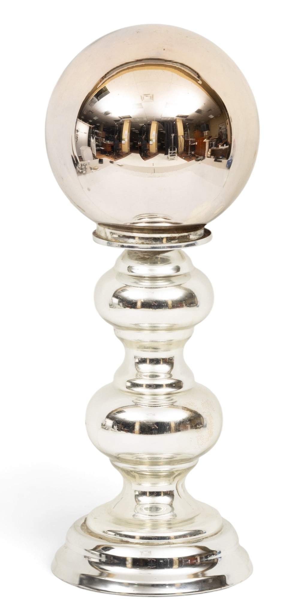 Mercury Glass Witch's Ball, Ca. 1900, H 16" Dia. 6" 1 PC (1 of 1)