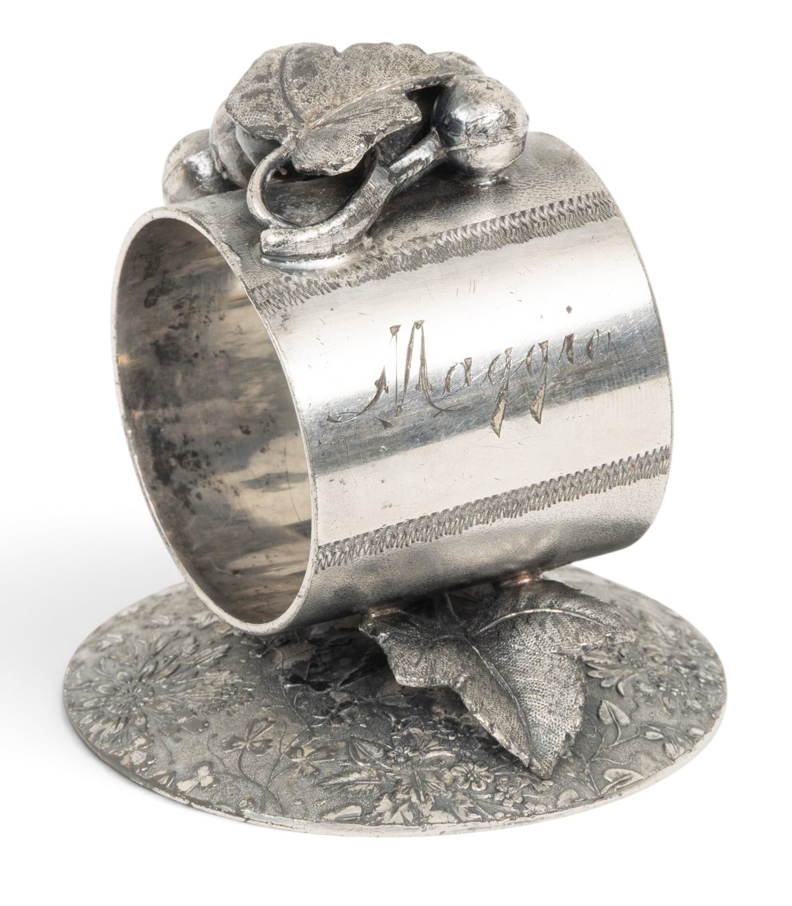Acme Silver Co (Toronto) Quadruple Plate Figural Napkin Ring #731, Ca. 1860, 'Berries on Vine', H 3" (1 of 6)