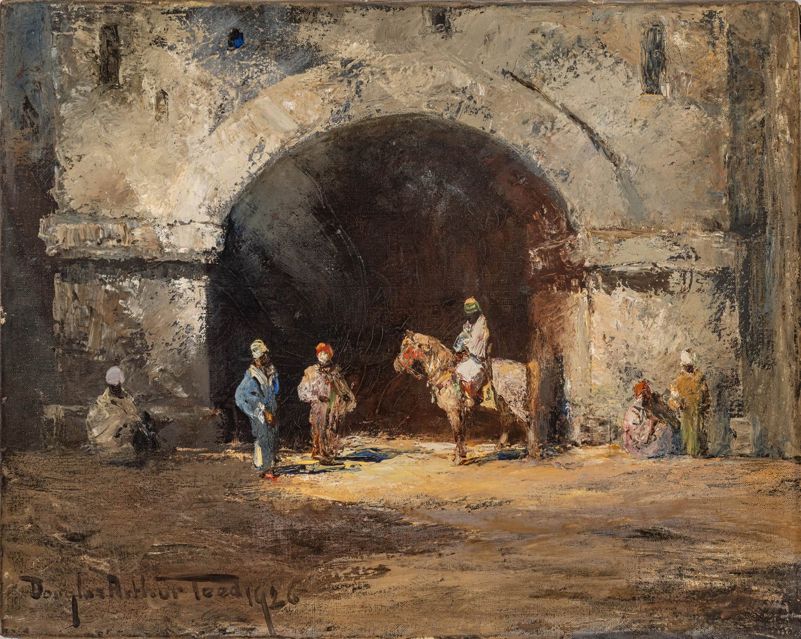 Douglas Arthur Teed (American, 1863-1929) Oil on Canvas 1926, 'Guard at an Etruscan Gate, Perugia, (1 of 11)