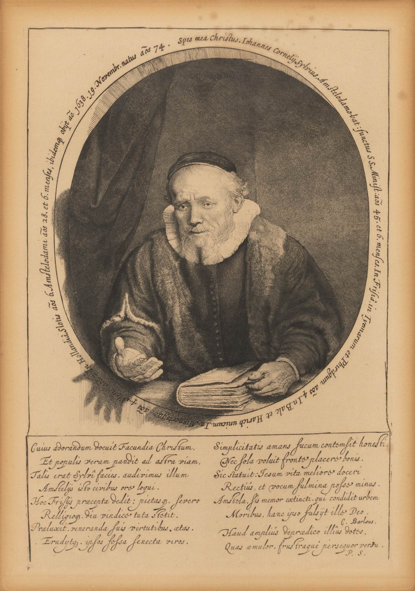 After Rembrandt Van Rijn (Dutch, 1606-1669) by Armand Durand Heliogravure on Watermarked Paper: After Rembrandt Van Rijn (Dutch, 1606-1669) by Armand Durand Heliogravure on Watermarked Paper Printed 1878, 'Jan Cornerlis Sylvius, Preacher', H 12" W 8.25" This posthumous portrait is a restrike on 