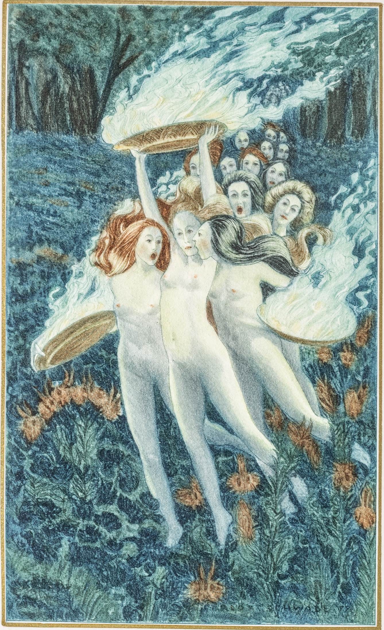 Carlos Schwabe (Swiss, 1866-1925) Gouache, Ink and Watercolour over Pencil Outlines, on Watermarked: Carlos Schwabe (Swiss, 1866-1925) Gouache, Ink and Watercolour over Pencil Outlines, on Watermarked Paper 'Hymne a La Beaute D'après Les Fleurs Du Mal De Charles Baudelaire', H 6.75" W 4" Extreme