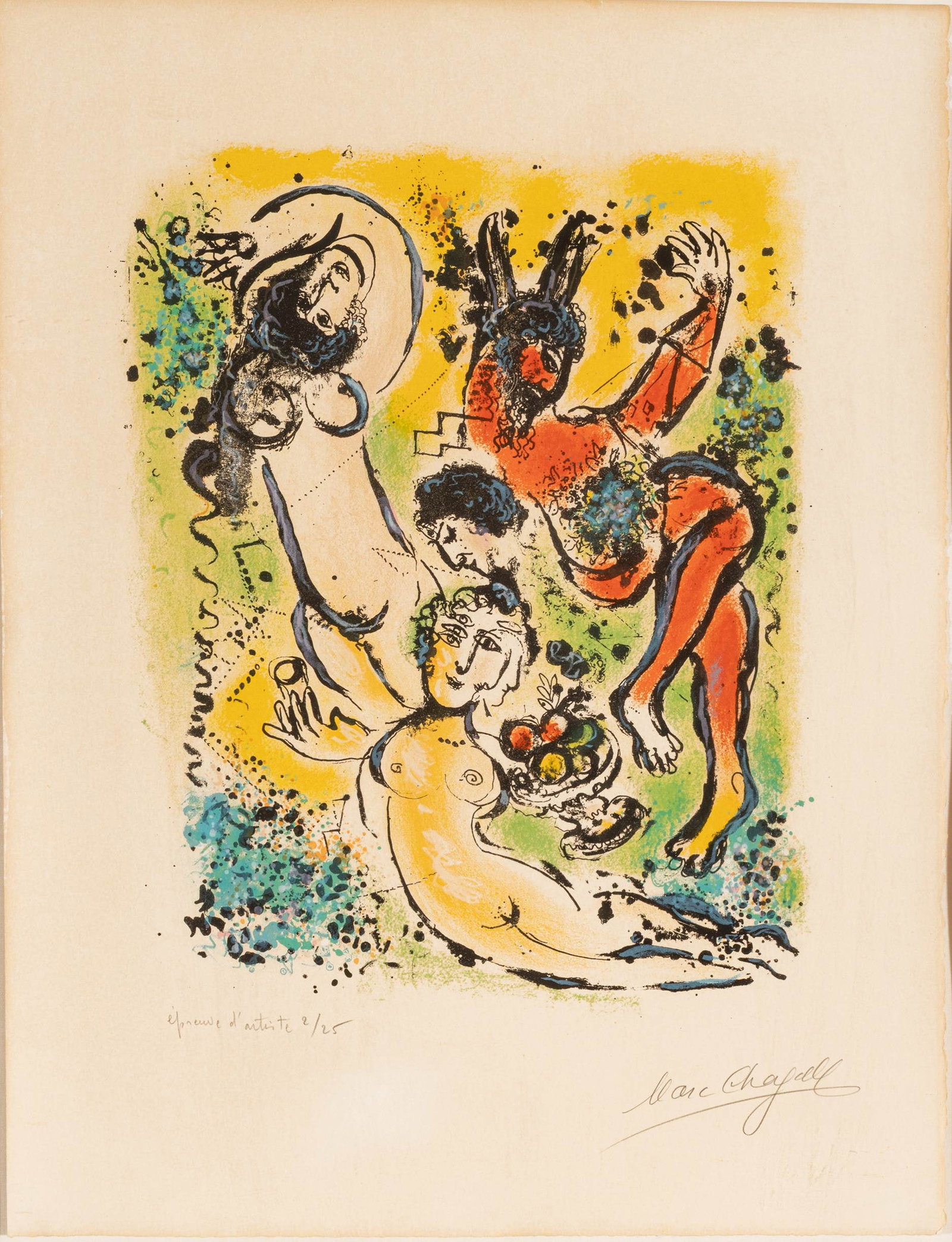 Marc Chagall (French/Russian, 1887-1985) Lithograph in Colors on Wove Paper 1967, 'Take up Again,: Marc Chagall (French/Russian, 1887-1985) Lithograph in Colors on Wove Paper 1967, 'Take up Again, Muses...Theocritus, from in the Land of the Gods', H 18.1" W 14.2" Signed in pencil lower right, annot