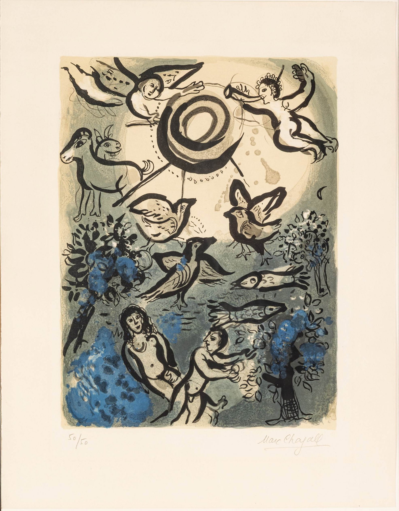 Marc Chagall (French/Russian, 1887-1985) Lithograph in Colors on Wove Paper 'Creation, from the: Marc Chagall (French/Russian, 1887-1985) Lithograph in Colors on Wove Paper 'Creation, from the Bible', H 14.5" W 10.5" Signed in pencil lower right, numbered 50/50, published/printed by Verve/At