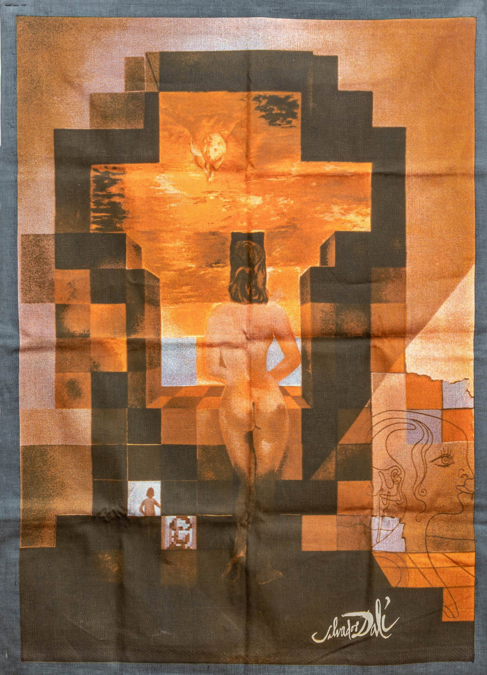 Salvador Dali (Spanish, 1904-1989) Tapestry 1985, 'Lincoln in DaliVision', H 67" W 49": Salvador Dali (Spanish, 1904-1989) Tapestry 1985, 'Lincoln in DaliVision', H 67" W 49" Bearing label verso that is sewn onto the back of the Tapestry, that reads: I, Salvador Dali, certify that this t