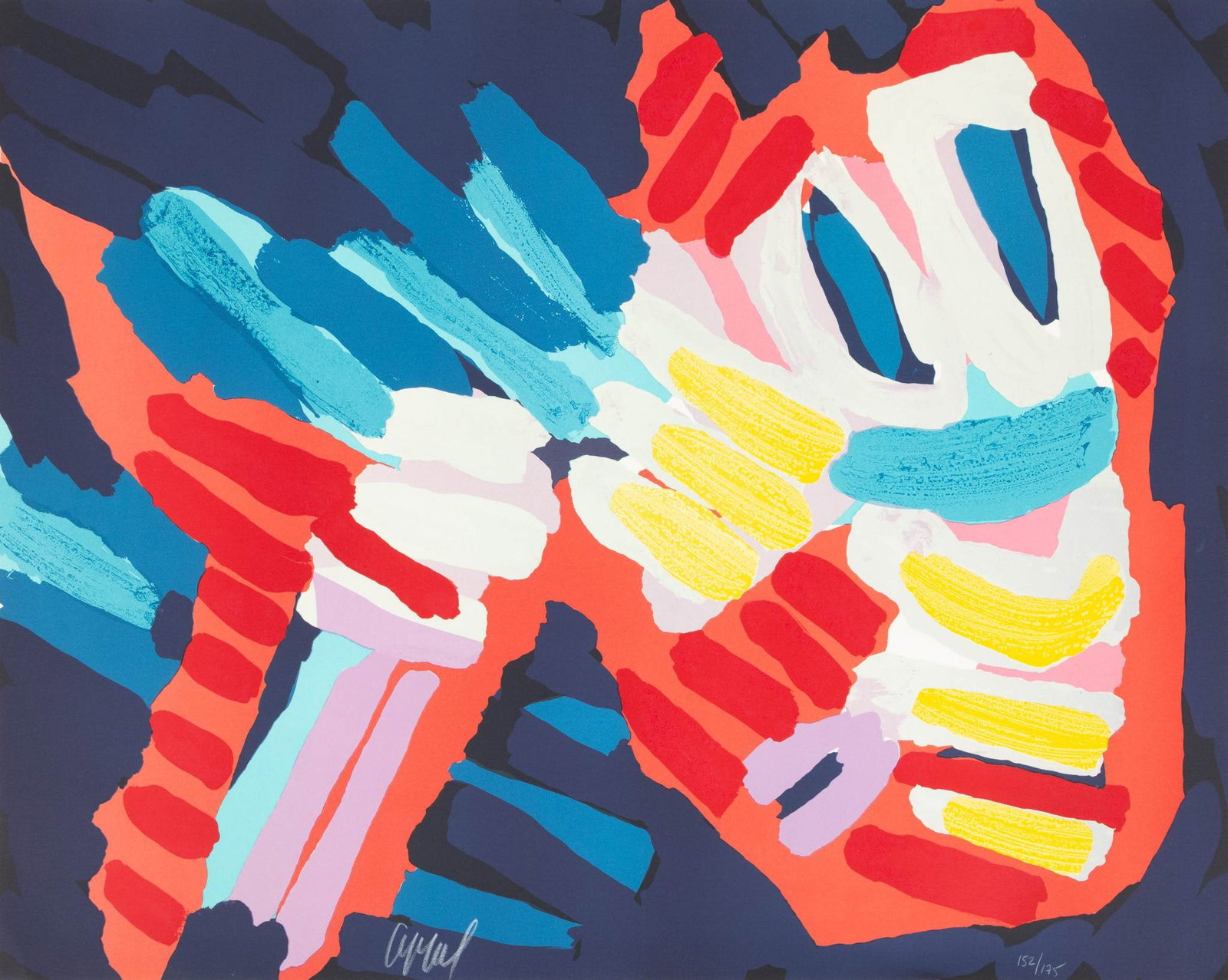 Karel Appel (Dutch, 1921-2006) Lithograph in Colors on Wove Paper 1979, 'Untitled (Sleepy Bird)': Karel Appel (Dutch, 1921-2006) Lithograph in Colors on Wove Paper 1979, 'Untitled (Sleepy Bird)' Signed in white lower left, numbered 152/175, published by London Arts, Detroit, the full sheet. Proven
