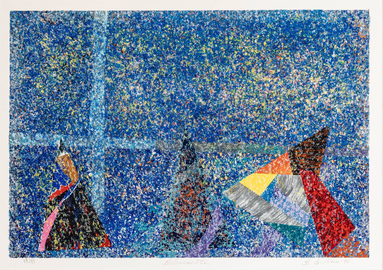 Sam Gilliam (American, 1933-2022) Screenprint in Colors on Wove Paper 1991, 'Bluesette', H 15" W 22" (1 of 11)