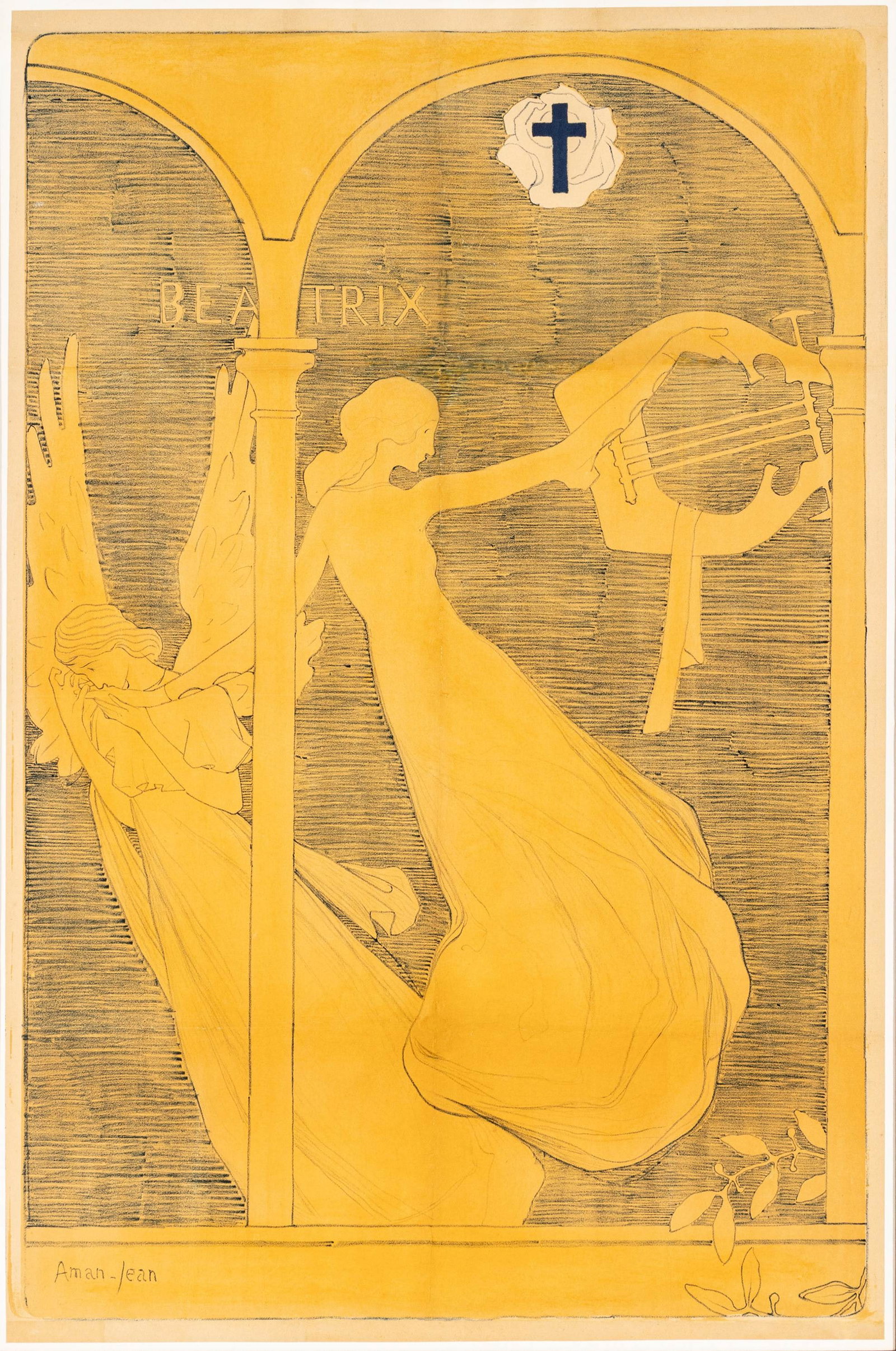 Edmond François Aman-Jean (French, 1858-1936) Lithograph on Paper 1892-93, 'Beatrix', H 54" W (1 of 9)