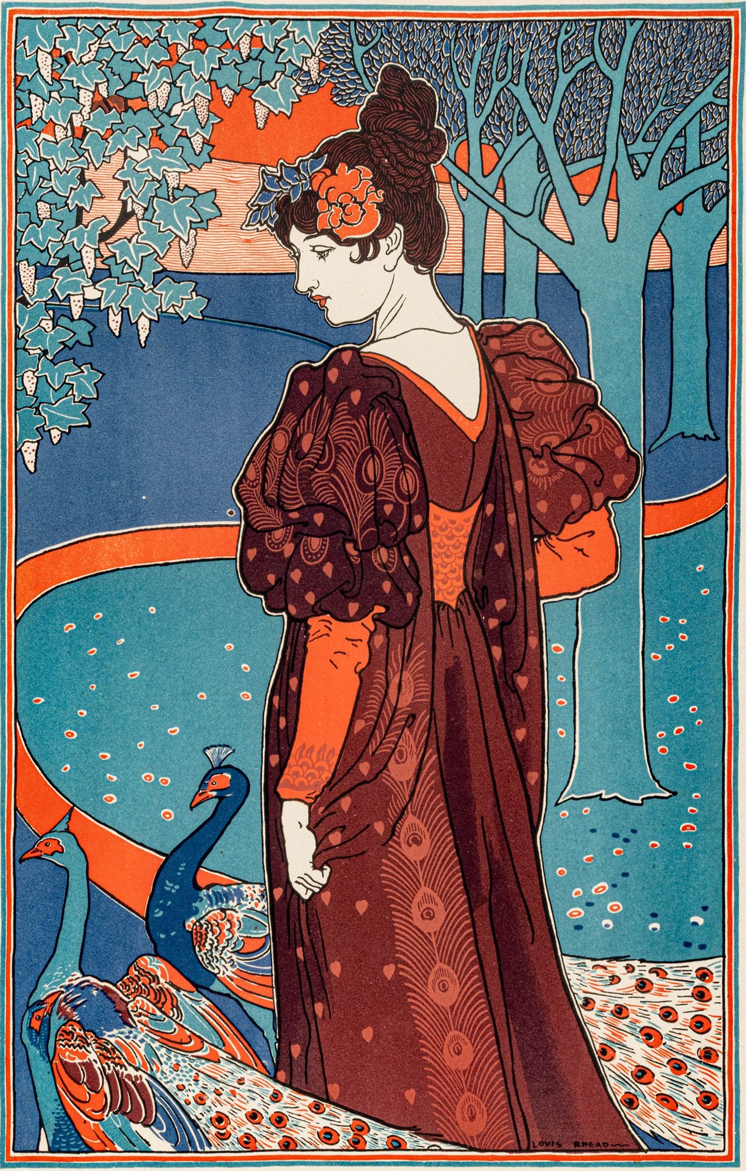 Louis John Rhead (American, 1857-1926) Lithographs in Colors on Paper, with Blindstamp, 1897, 'La (1 of 8)