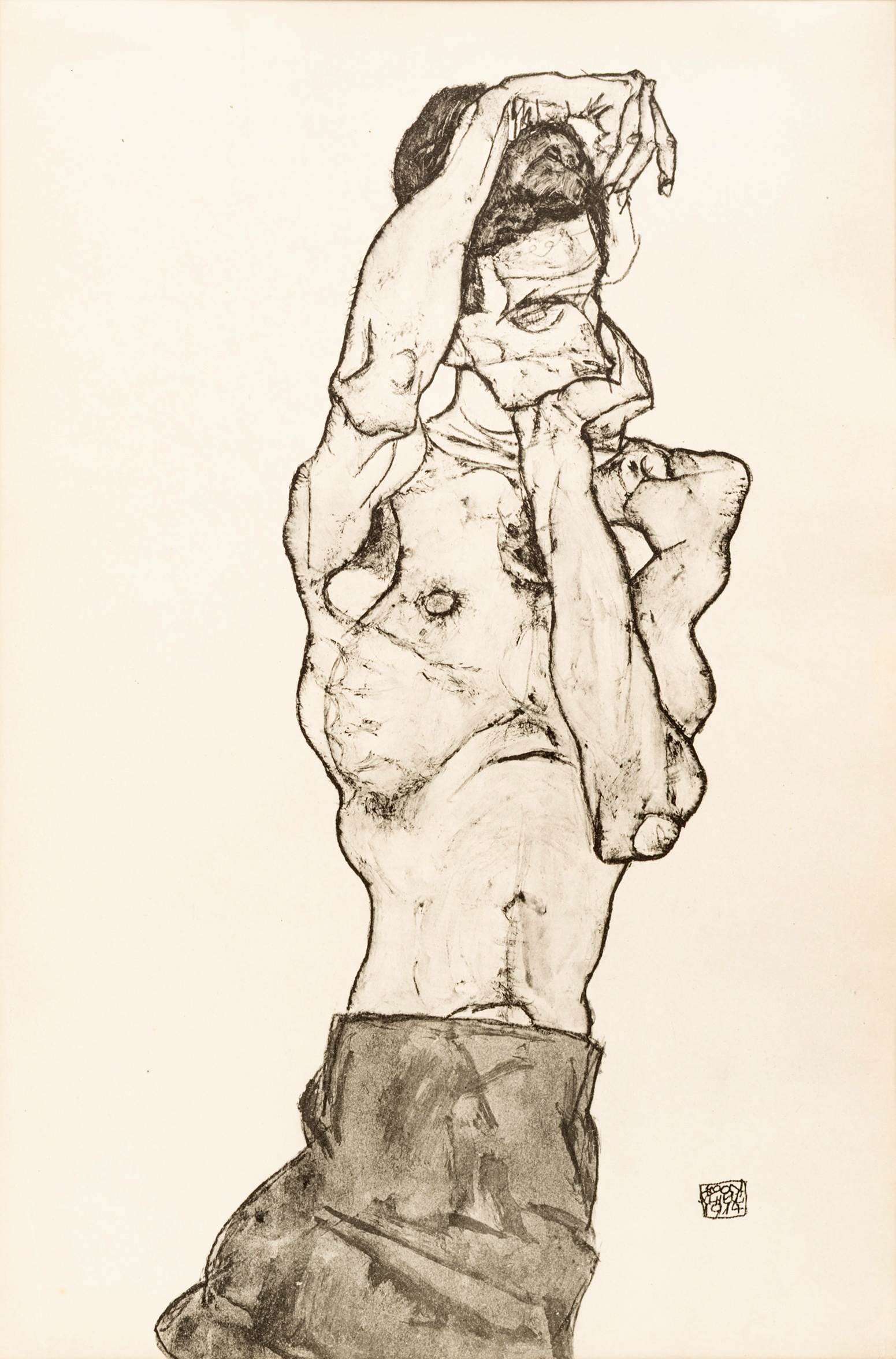 After Egon Schiele (Austrian, 1890-1918) Collotype on Paper (after Original Drawing) 1917,: After Egon Schiele (Austrian, 1890-1918) Collotype on Paper (after Original Drawing) 1917, 'Zeichnungen - Egon Schiele: One Plate', H 18.5" W 12.5" Signed in the plate, from the edition of 400, printe