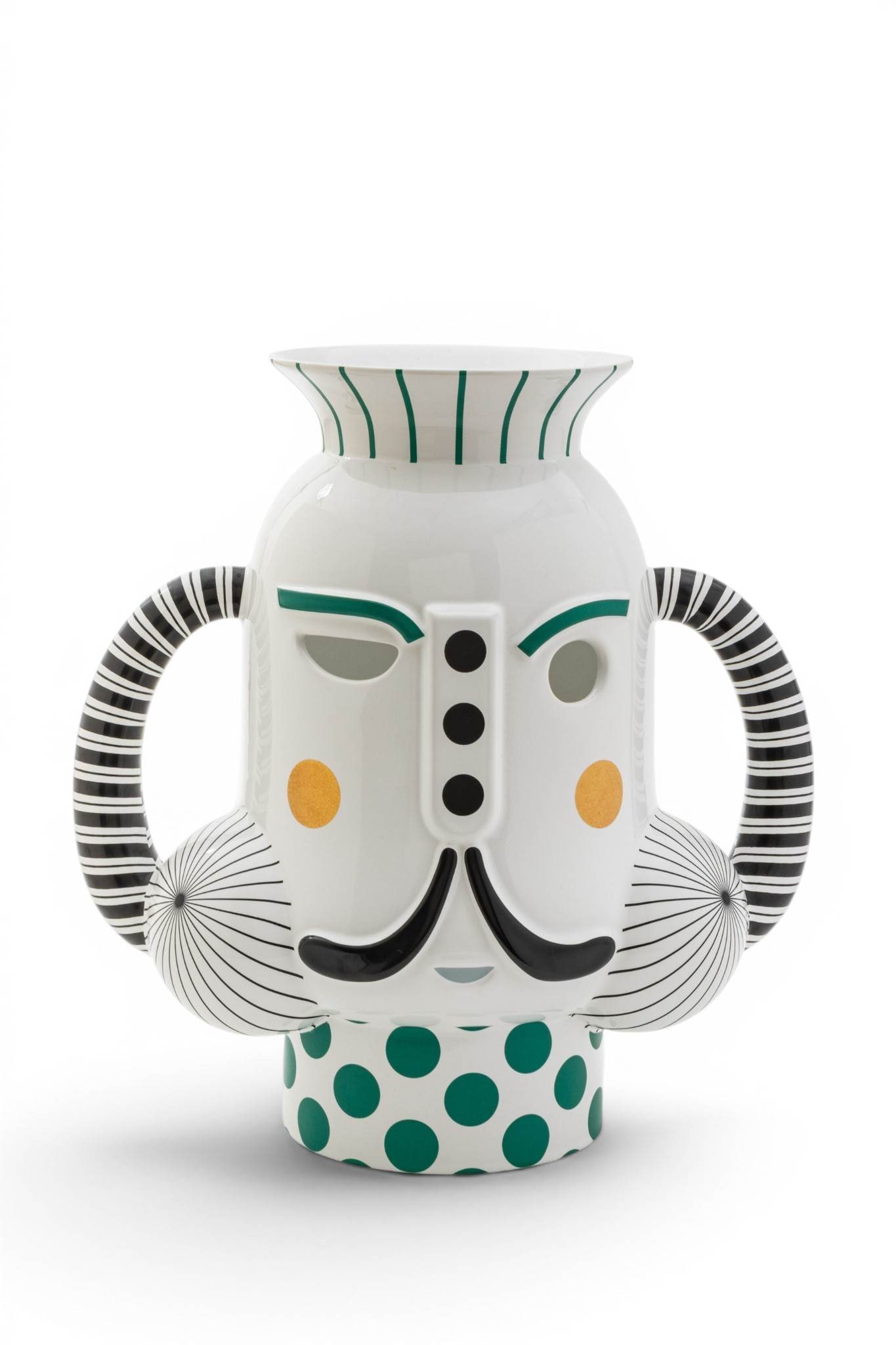 Jaime Hayon (SPANISH, B. 1974) for Bosa (Italy) Ceramic 'King Vase', H 14" Dia. 14": Jaime Hayon (SPANISH, B. 1974) for Bosa (Italy) Ceramic 'King Vase', H 14" Dia. 14" Marked on the underside and paper label affixed. Provenance: From the Prominent Art & Design Collection of James (Ji