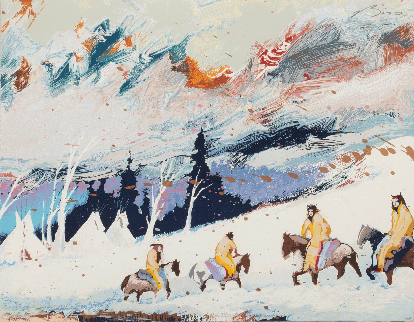 Earl Biss (Apsaalooke, 1947-1998) Serigraph on Paper, 1988, 'High Mountain Camp Ground', H 14.75" W (1 of 7)