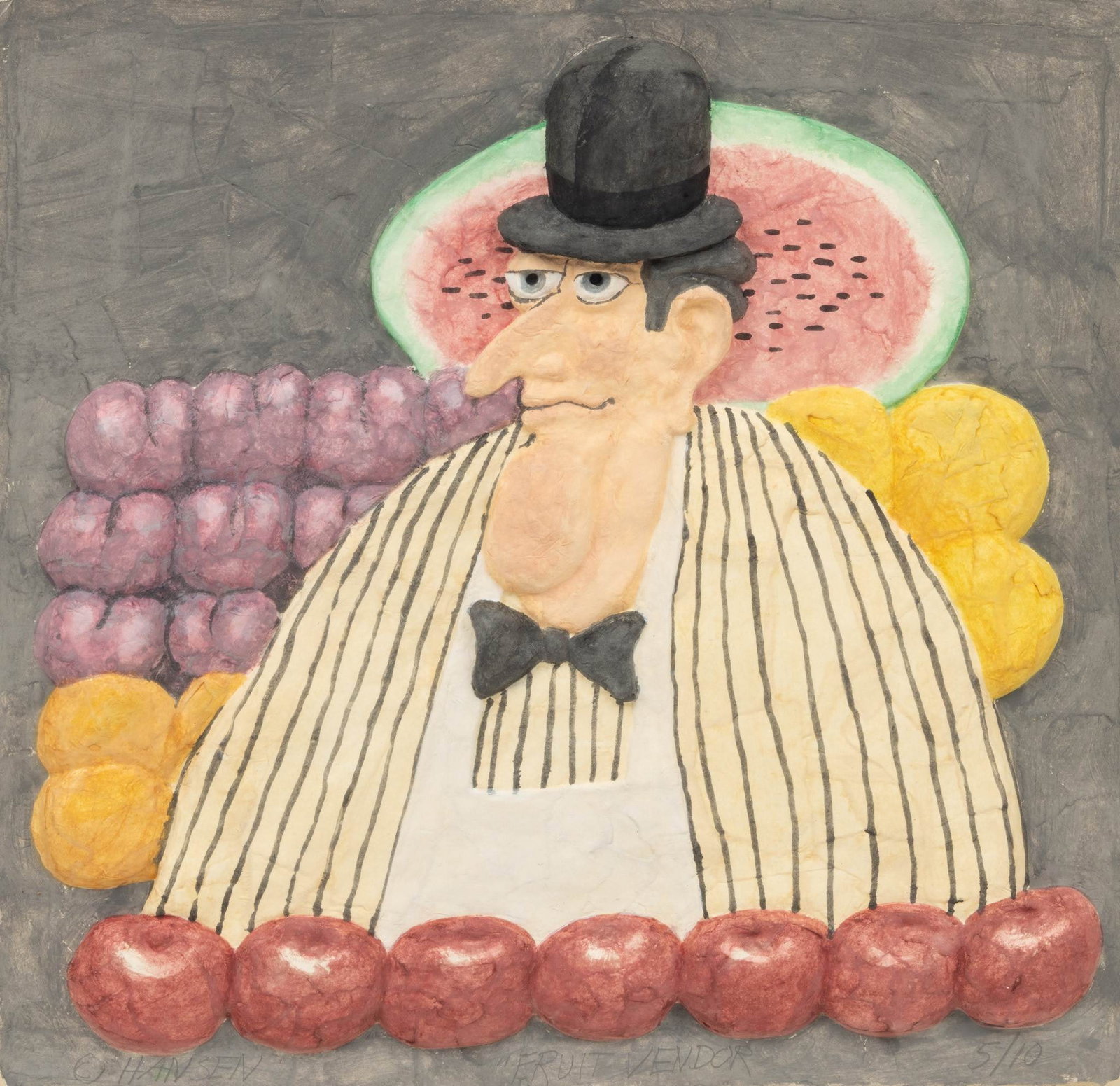 Stephen Hansen (American, B. 1950) Painted and Cast Paper Relief, 1980, 'Fruit Vendor', H 22" W 23" (1 of 6)