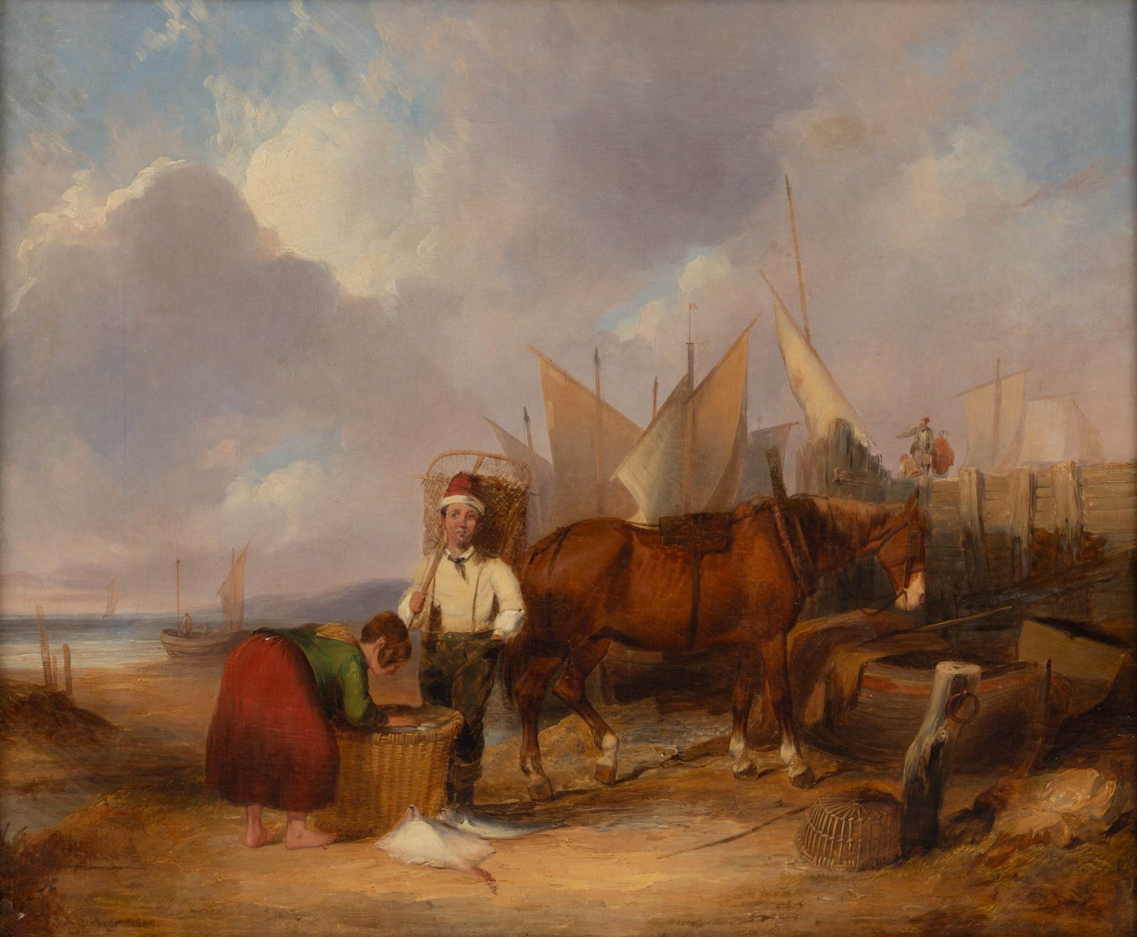 William Joseph Shayer (English, 1811-1892) Oil on Canvas, 1849, 'Fisher Folk', H 20" W 24" (1 of 5)