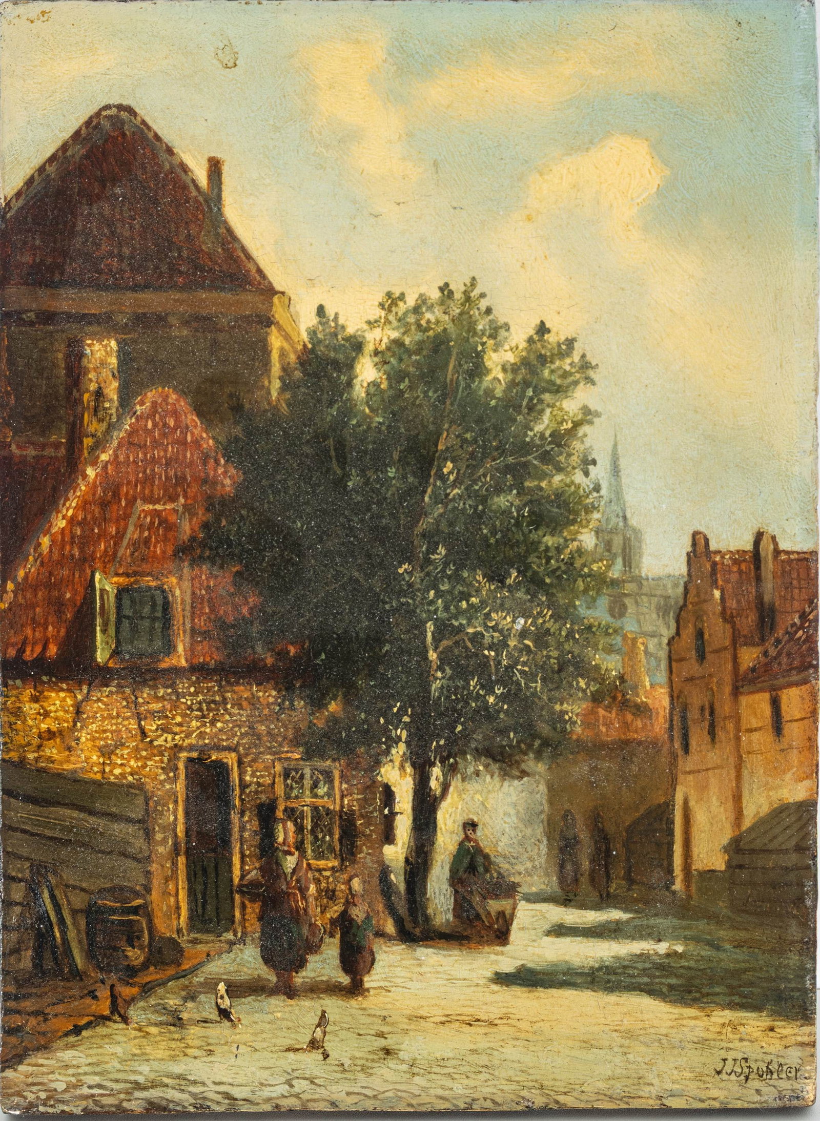 Jan Jacob Spöhler (Dutch, 1811-1866) Oil on Mahogany Panel 1850, 'Antwerp Street Scene', H (1 of 11)