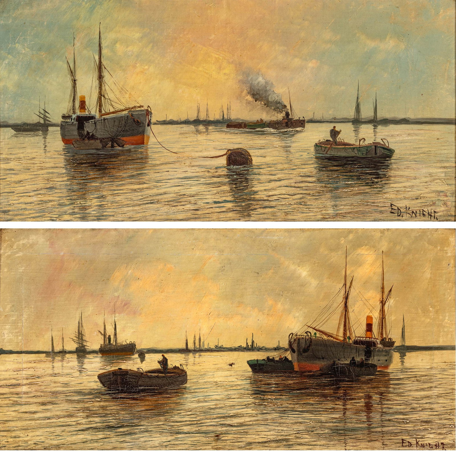 Ed Knight (English, 19th/20th C.) Oil on Canvas, Ca. 19th C., 'Near Blackwall, Near Rotherhithe', H (1 of 16)