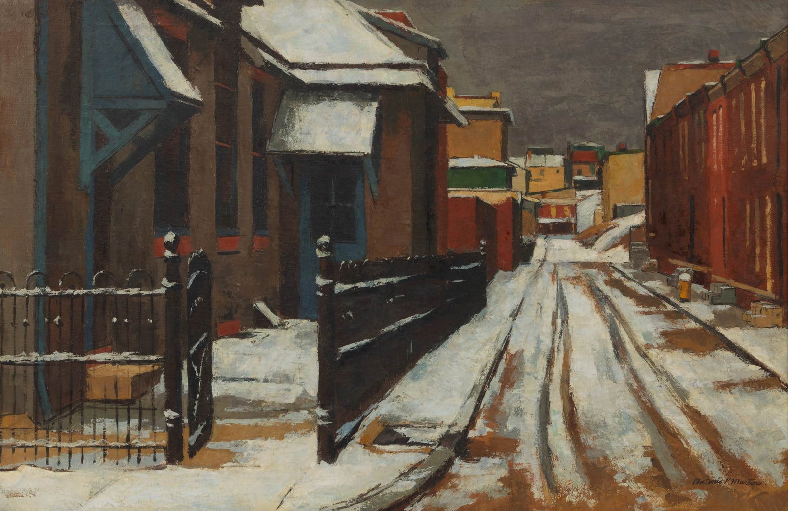 Antonio Pietro Martino (American, 1902-1989) Oil on Canvas 1960-1970, 'Urban Snow Scene', H 26" W (1 of 4)