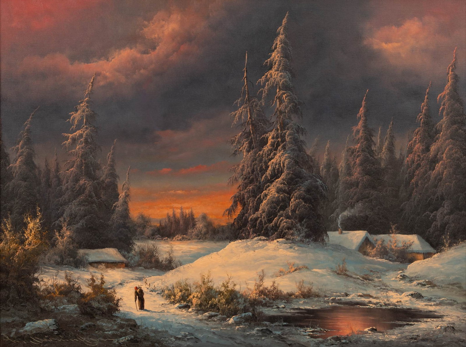 Ludwig Muninger (German, 1929-1997) Oil on Canvas, 'Southern German Landscape at Sunset', H 30" W (1 of 9)