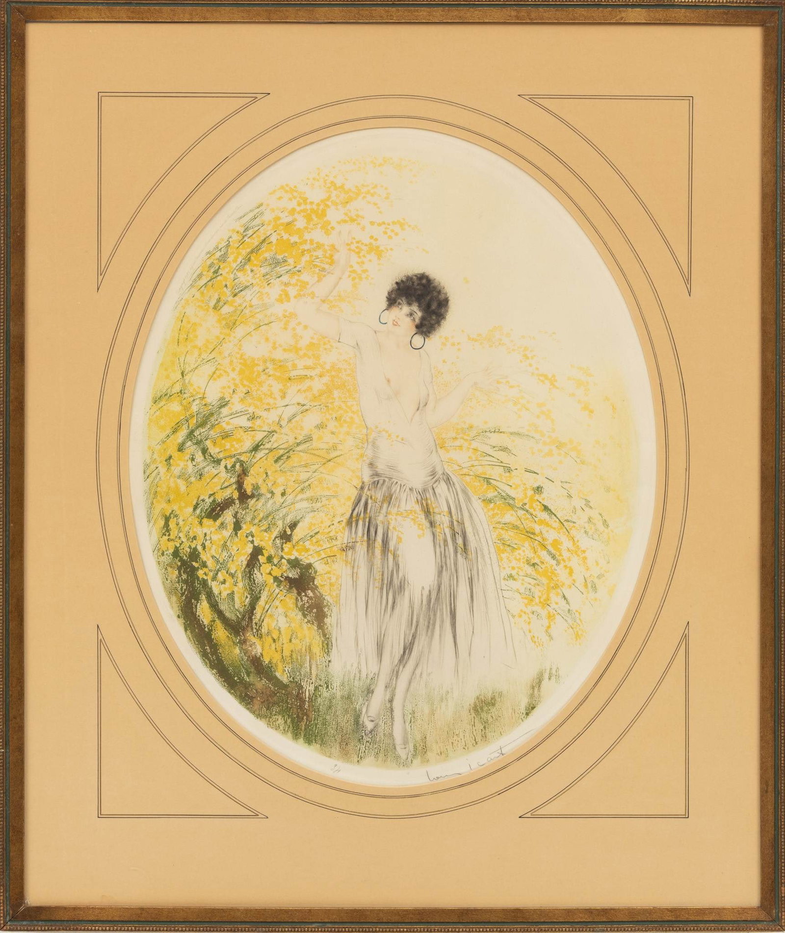 Louis Icart (French, 1888-1950) Drypoint and Etching on Wove Paper 1925, 'Forsythia', H 18.75" W (1 of 5)