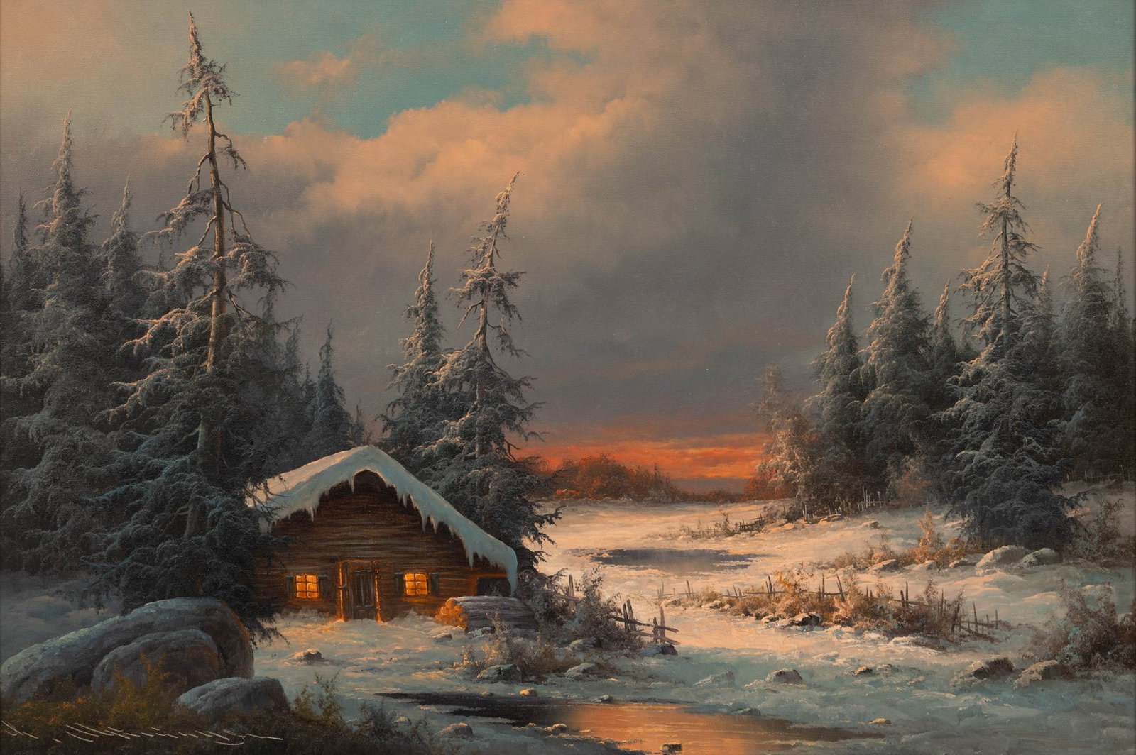 Ludwig Muninger (German, 1929-1997) Oil on Canvas H 24" W 36": Ludwig Muninger (German, 1929-1997) Oil on Canvas H 24" W 36" Signed lower left and framed 31" x 43". Provenance: Property from a Bloomfield Hills, MI private collector Dimensions: H 24" W 36" Frame S
