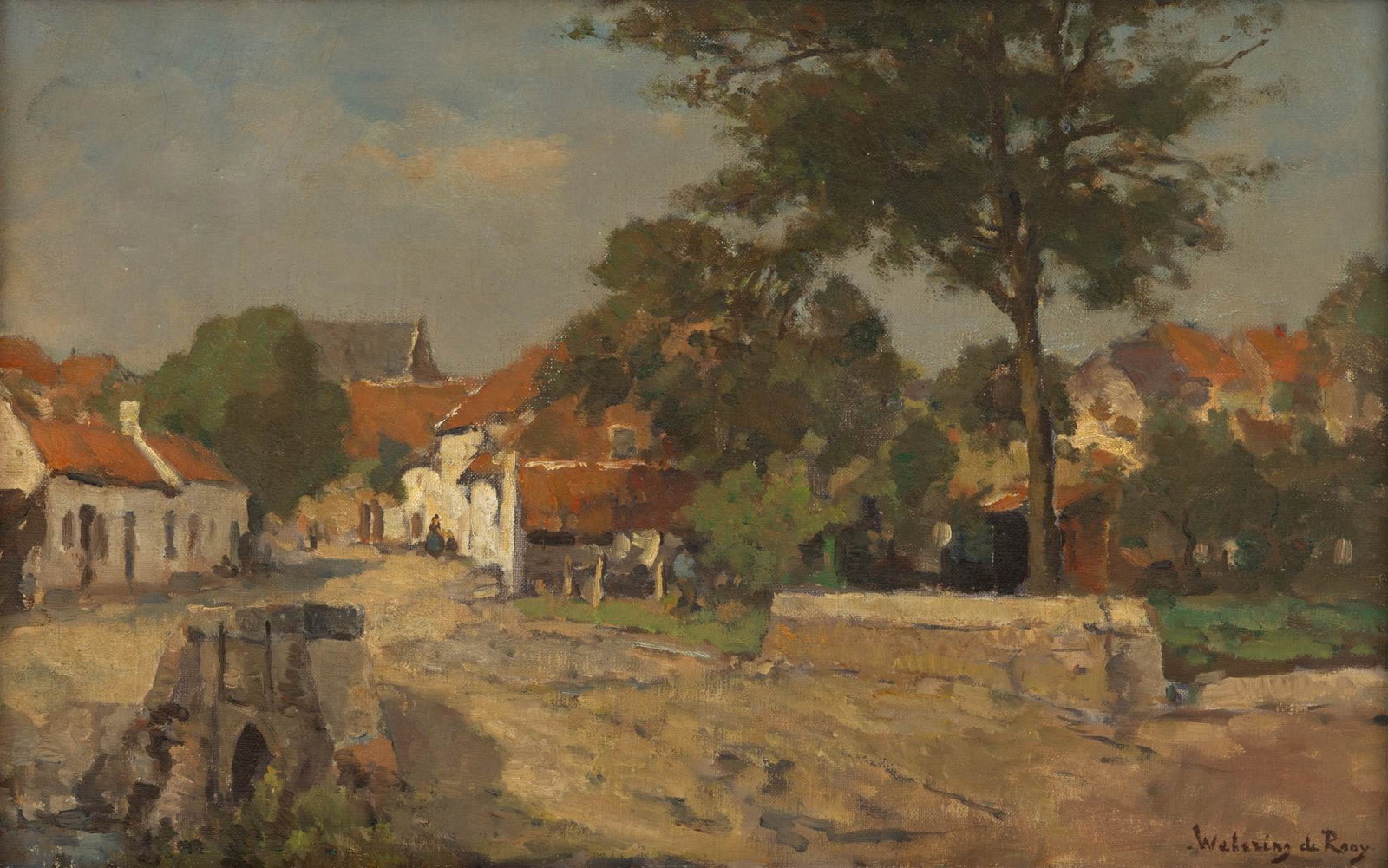 Wetering De Rooij (Dutch, 1877-1972) Oil on Canvas, 'View of Thorn, Limburg, Netherlands', H 14" W (1 of 5)