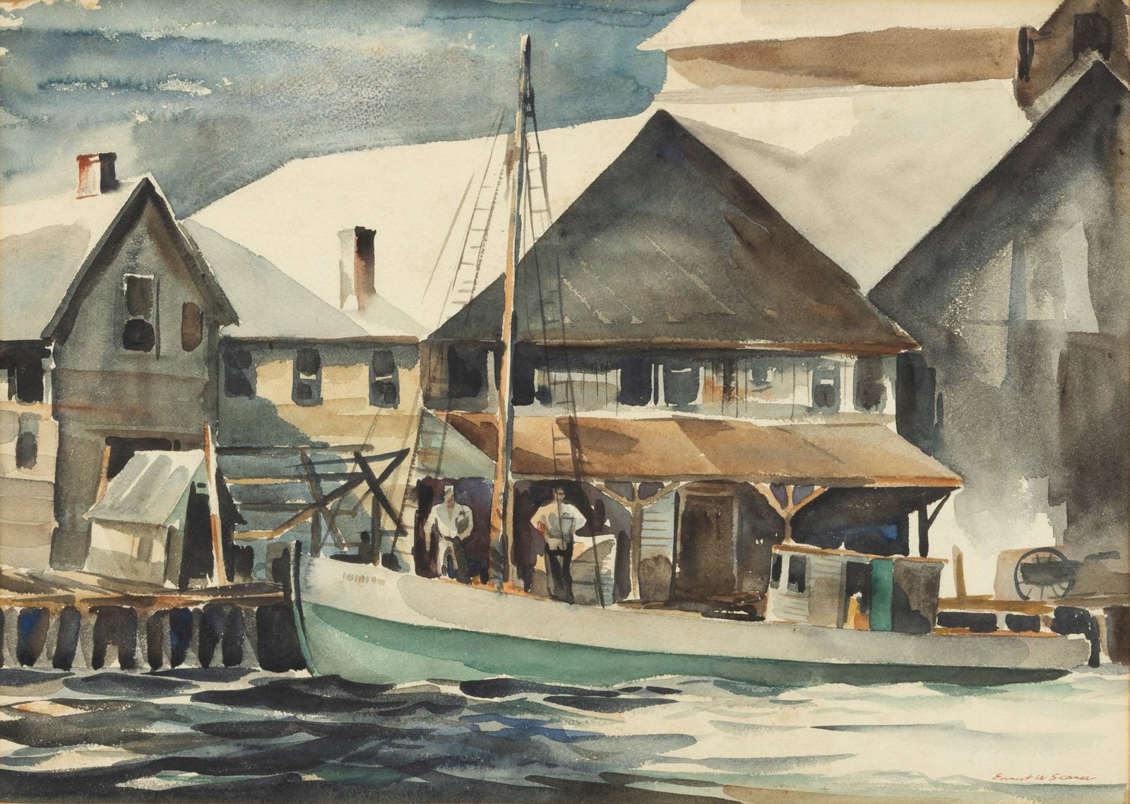 Ernest W. Scanes (American/Michigan, 1909-1994) Watercolor on Wove Paper, Ca. 1970, 'Gloucester Dock (1 of 6)