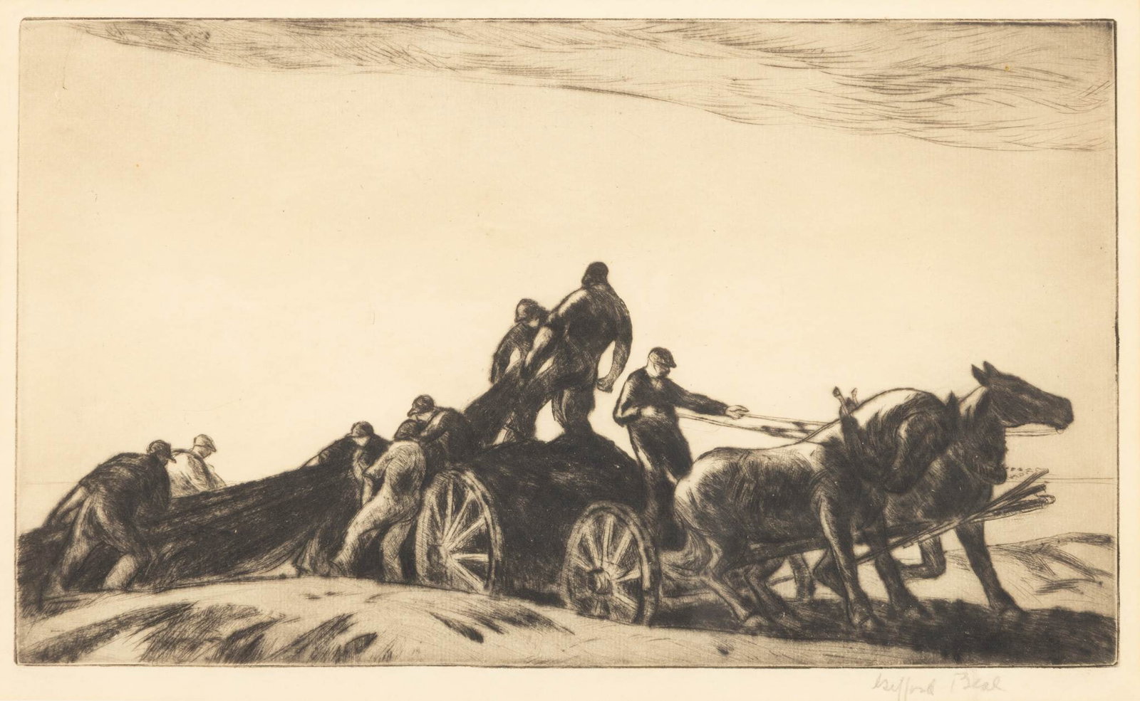Gifford Beal (USA, 1879-1956) Etching on Paper 'The Net Wagon', H 7" W 11" 1 PC (1 of 5)
