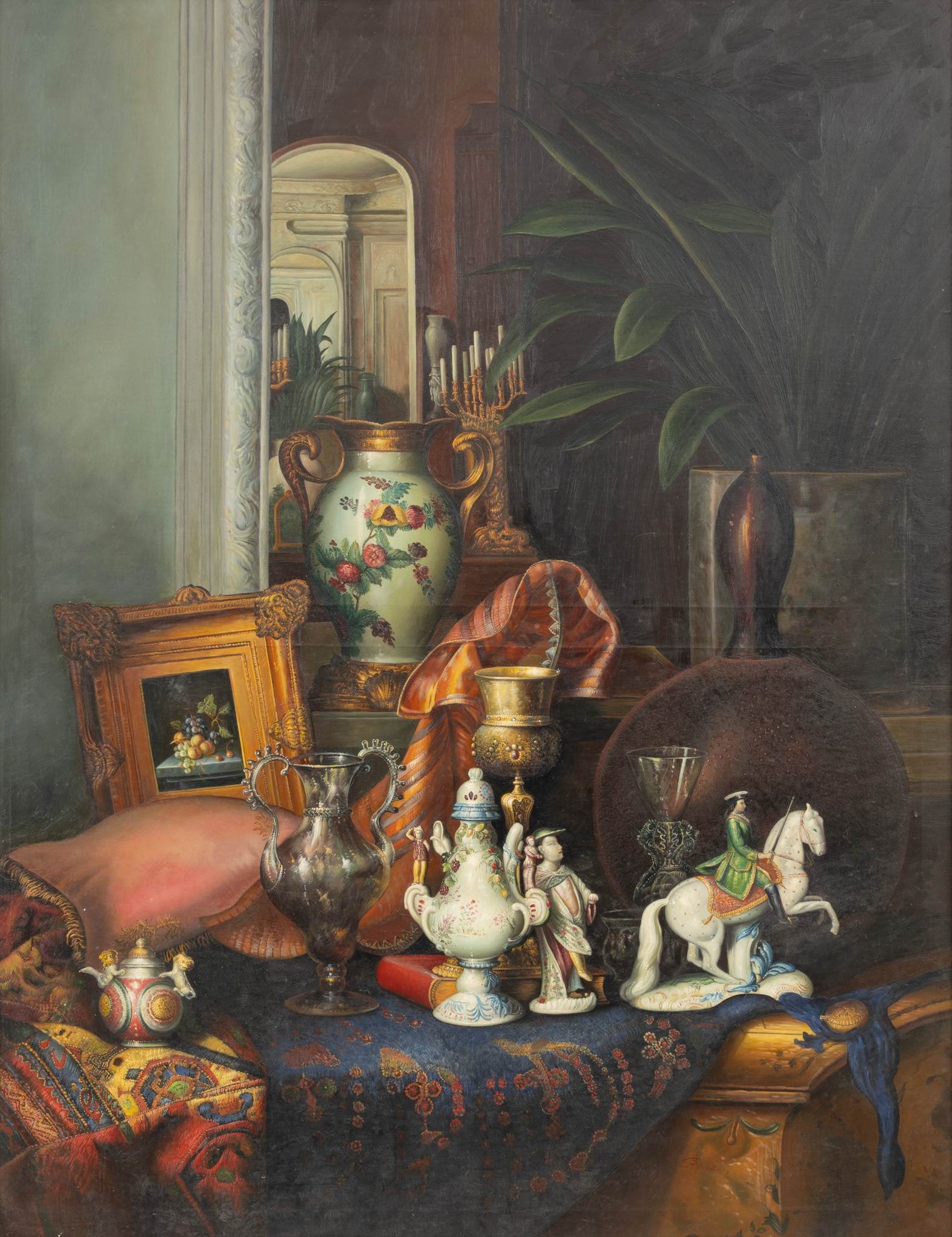 After Blaise Alexandre Desgoffe (French, 1830-1901) Oil on Canvas, Ca. 1980-90, 'Interior Still (1 of 6)