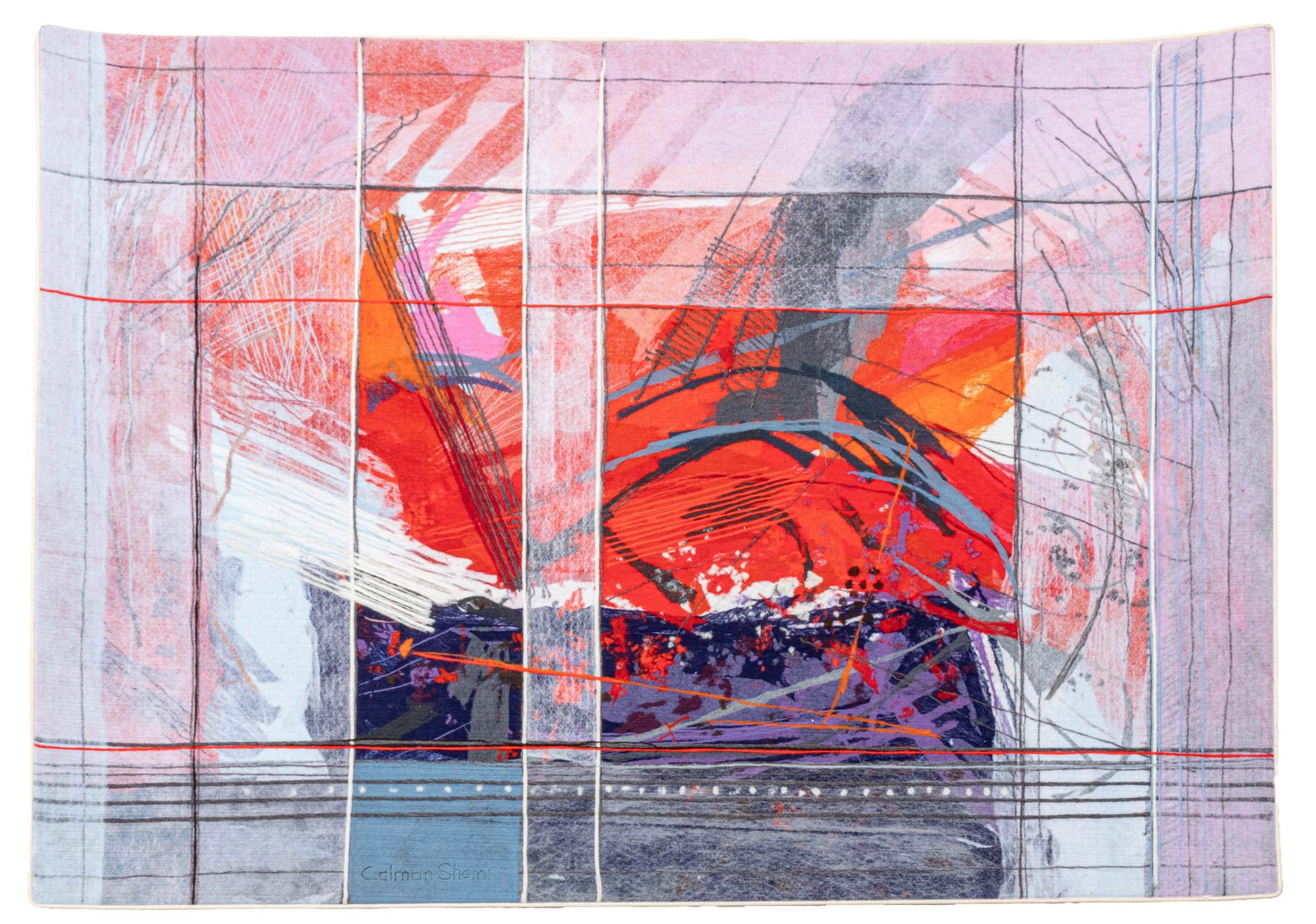 Calman Shemi (Argentinian, B. 1939) Tapestry 'Fog and Colour', W 50" L 68.5": Calman Shemi (Argentinian, B. 1939) Tapestry 'Fog and Colour', W 50" L 68.5" Signed lower left. Signed, titled and annotated in ink verso. Dimensions: W 50" L 68.5"