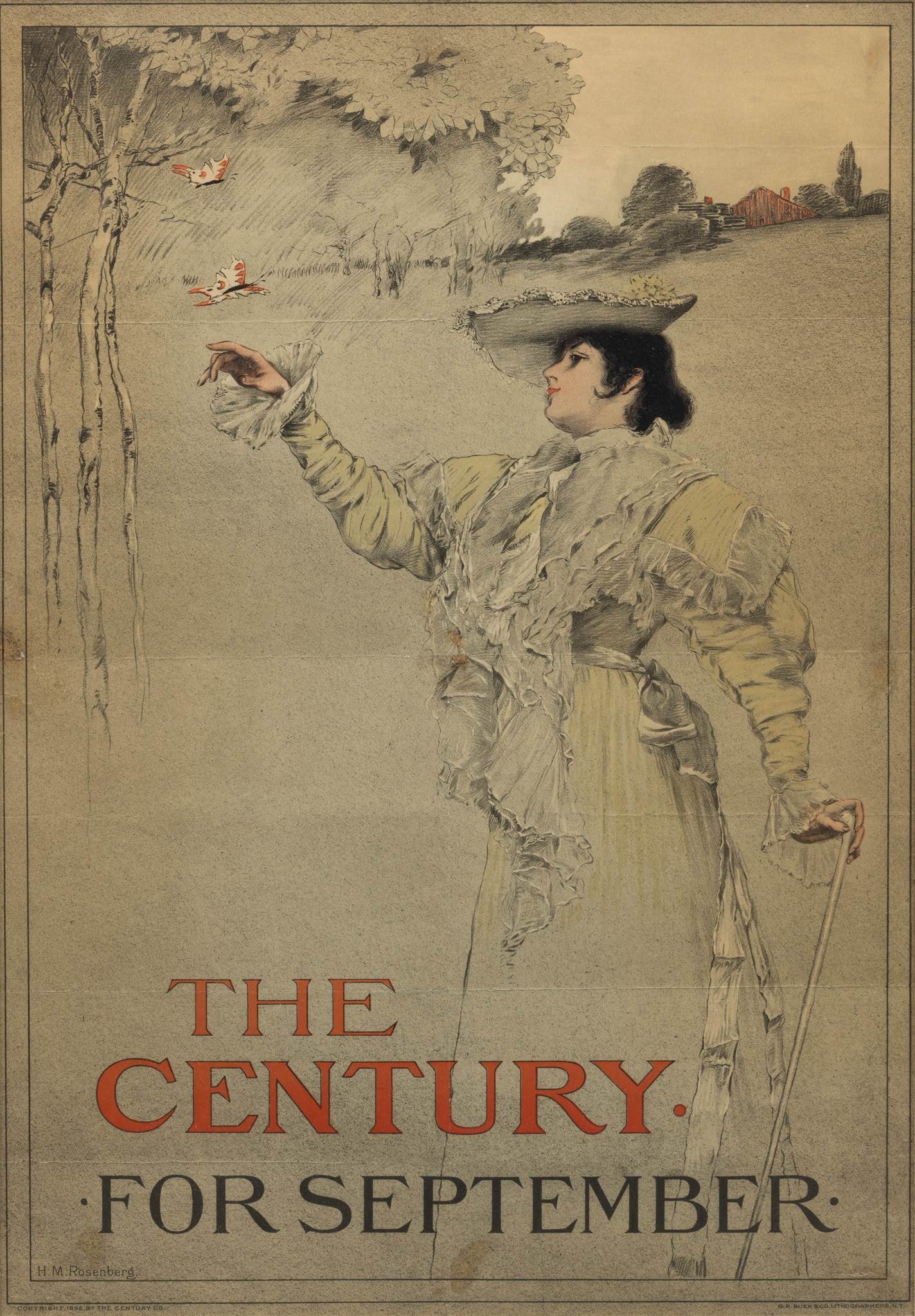 Henry Mortika Rosenberg (American, 1858-1947) Lithograph in Colors on Paper, Ca. 1896, 'The Century: Henry Mortika Rosenberg (American, 1858-1947) Lithograph in Colors on Paper, Ca. 1896, 'The Century for September', H 20" W 14" Published by the Century Company. Printed by G. H. Buek &