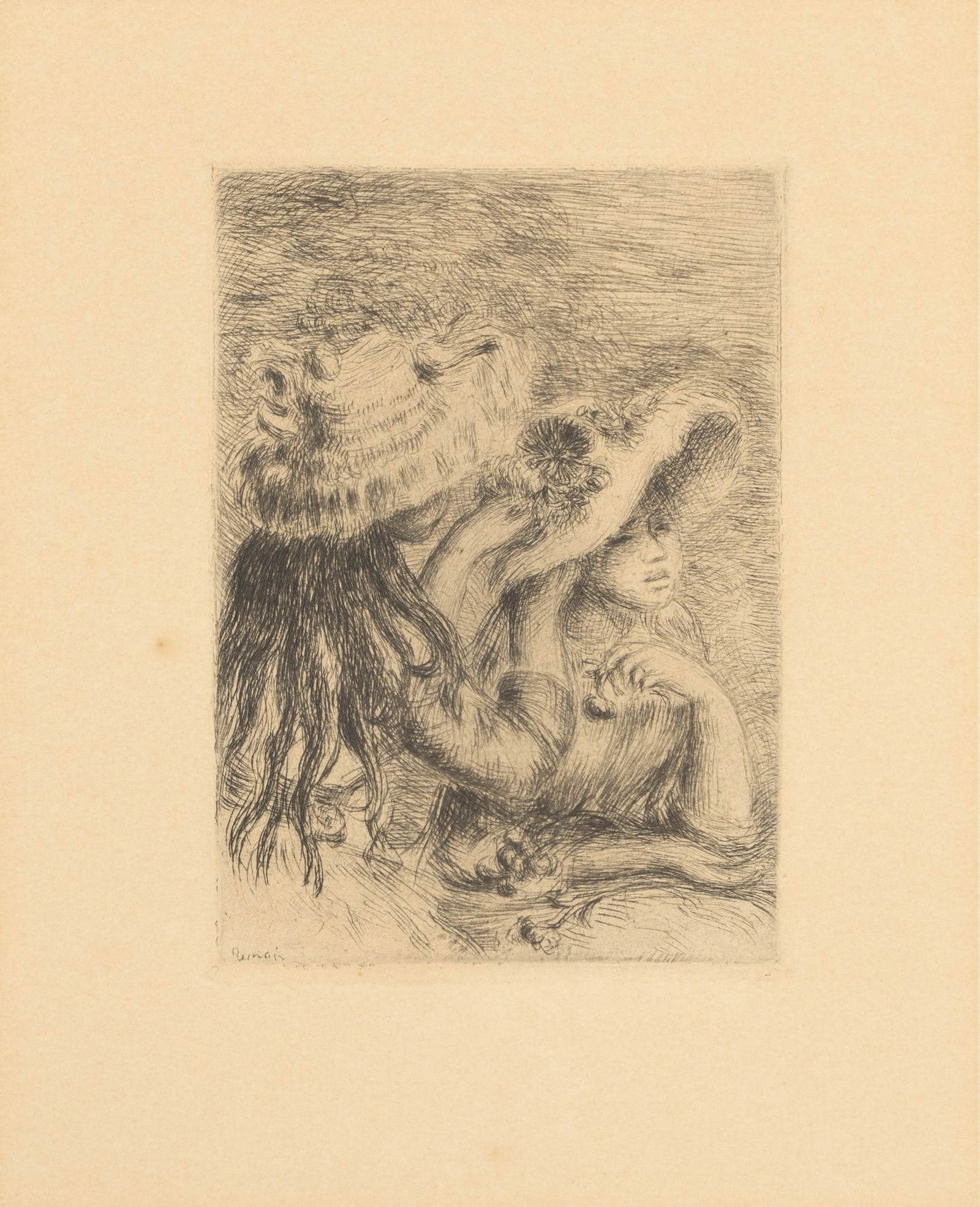 Pierre Auguste Renoir (French, 1841-1919) Etching and Drypoint on Laid Paper 'Le Chapaeu Epingle (3e (1 of 6)