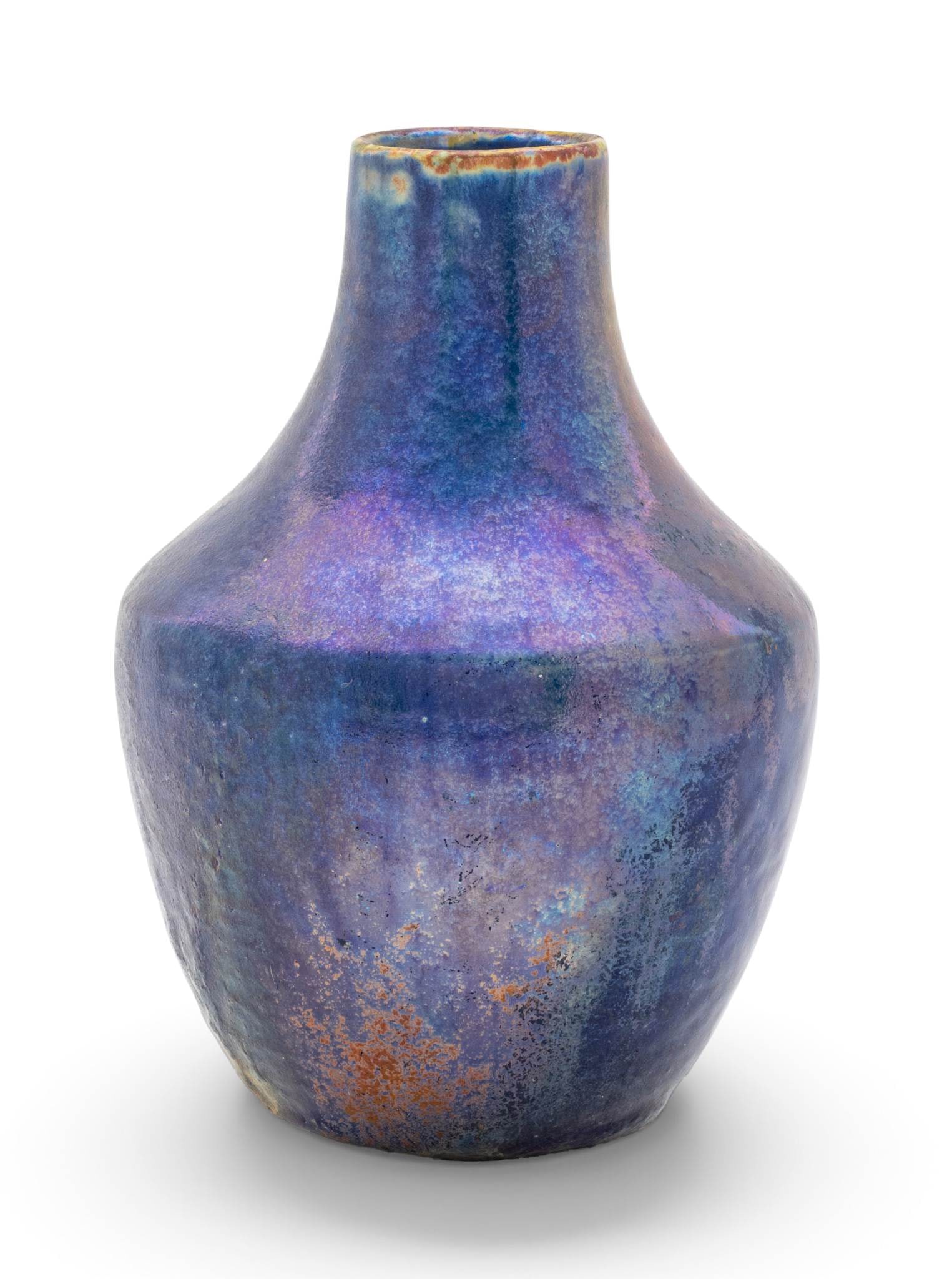Pewabic Pottery (Detroit, Est. 1903) Iridescent Glazed Earthenware Vase 1915-1925, H 7" Dia. 5" (1 of 9)