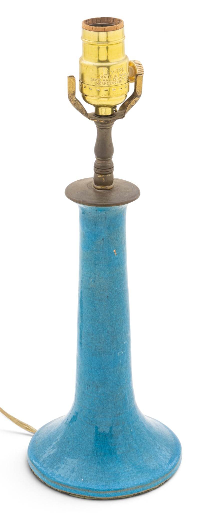 Pewabic Pottery (Detroit, Est. 1903) Glazed Earthenware Table Lamp 1940, H 9.75" Dia. 5.5" (1 of 5)