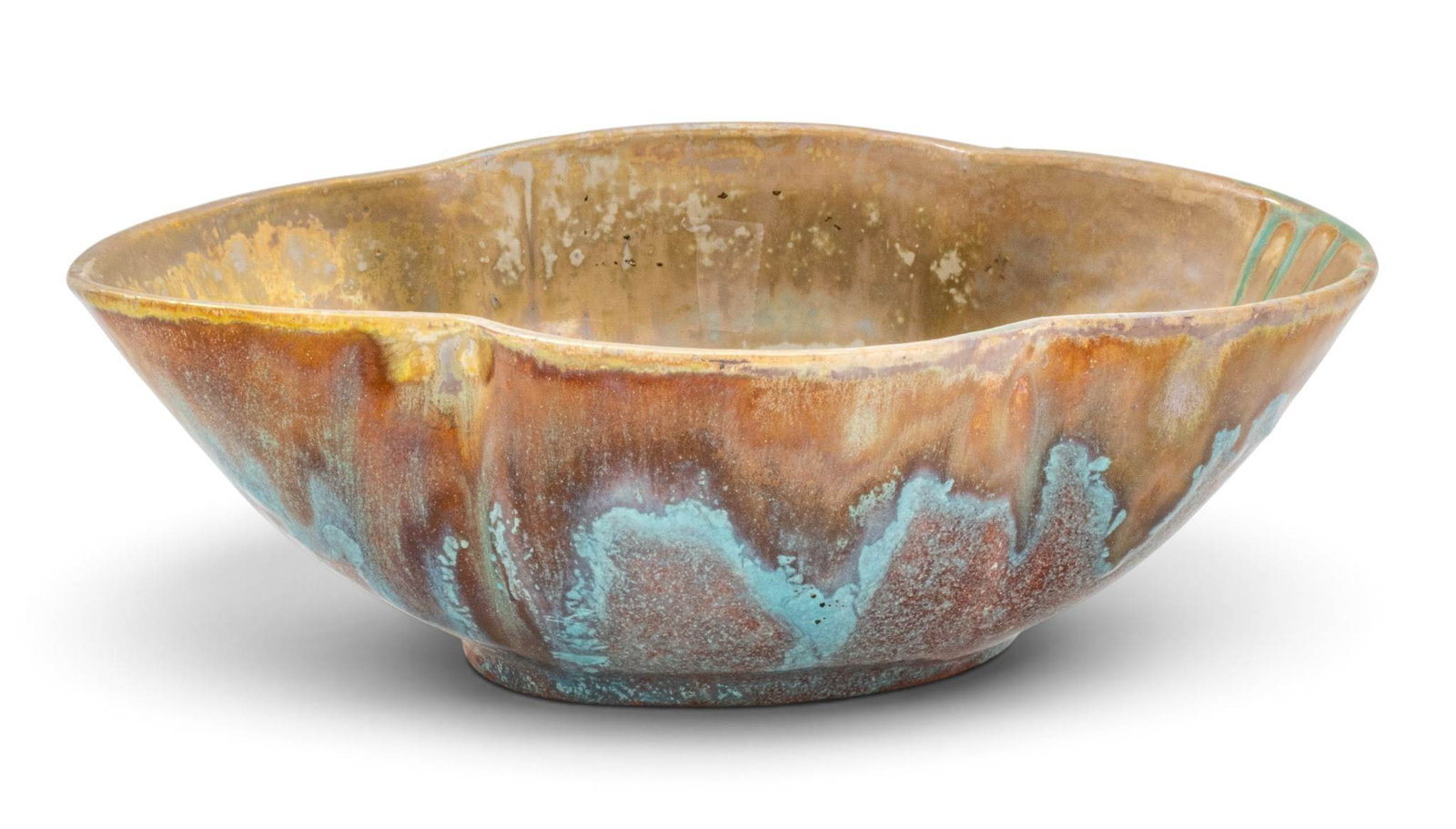 Pewabic Pottery (Detroit, Est. 1903) Iridescent Glazed Earthenware Lobed Bowl 1940-1950, H 2.75" W (1 of 9)